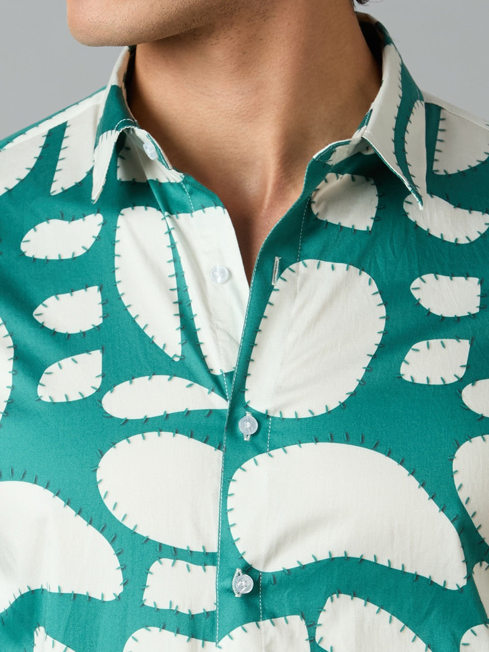 Men's Slim Fit Green 100% Cotton Printed Shirt | Mark & Albert