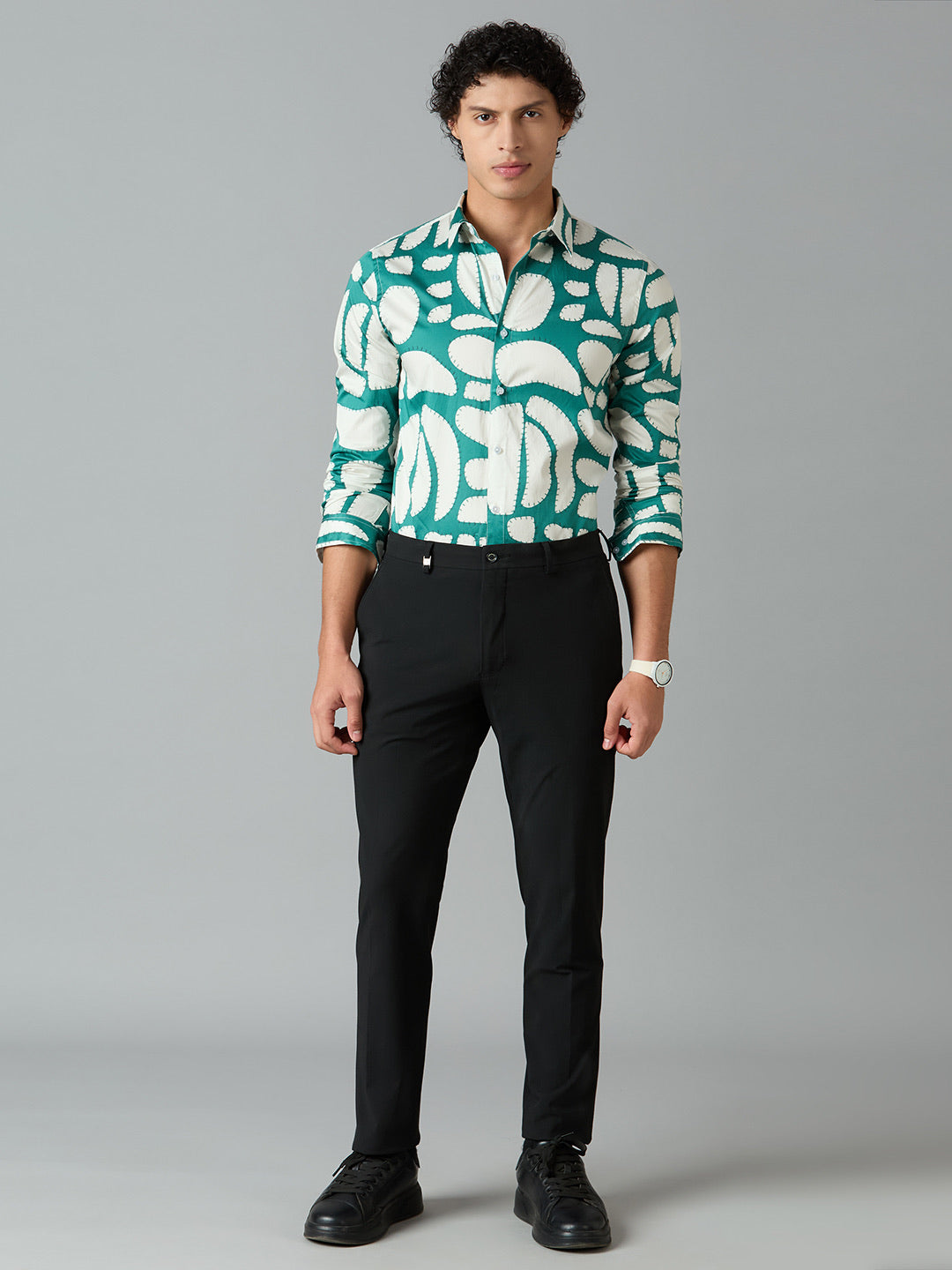 Men's Slim Fit Green 100% Cotton Printed Shirt | Mark & Albert