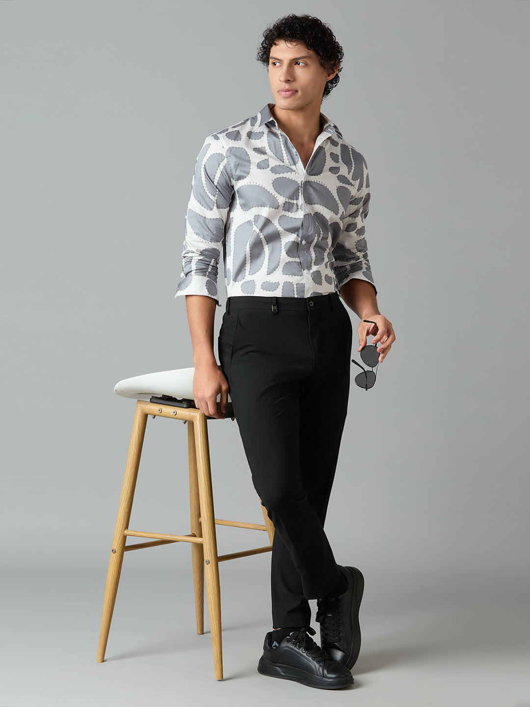 Men's Slim Fit Grey 100% Cotton Printed Shirt | Mark & Albert