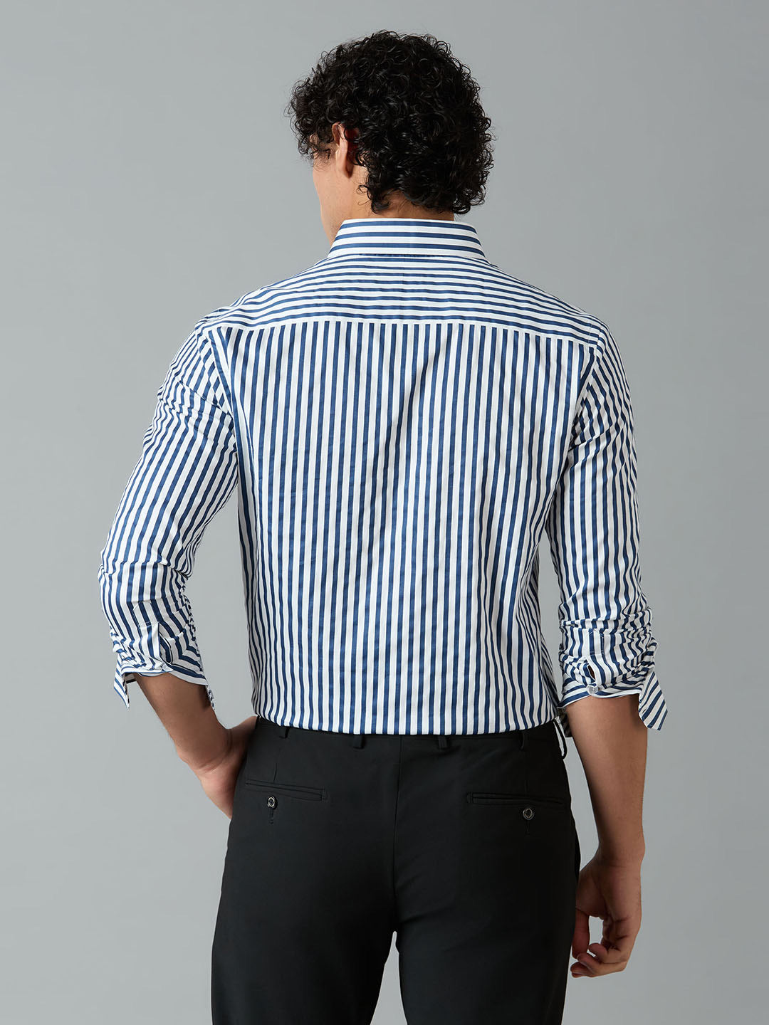 Men's Slim-Fit Blue 100% Cotton Striped Shirt | Mark & Albert