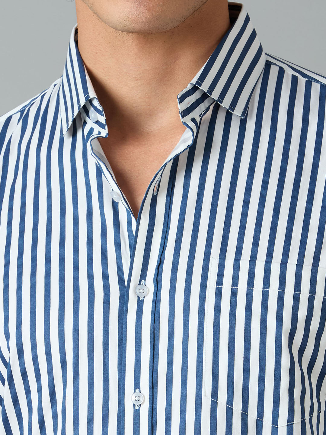 Men's Slim-Fit Blue 100% Cotton Striped Shirt | Mark & Albert
