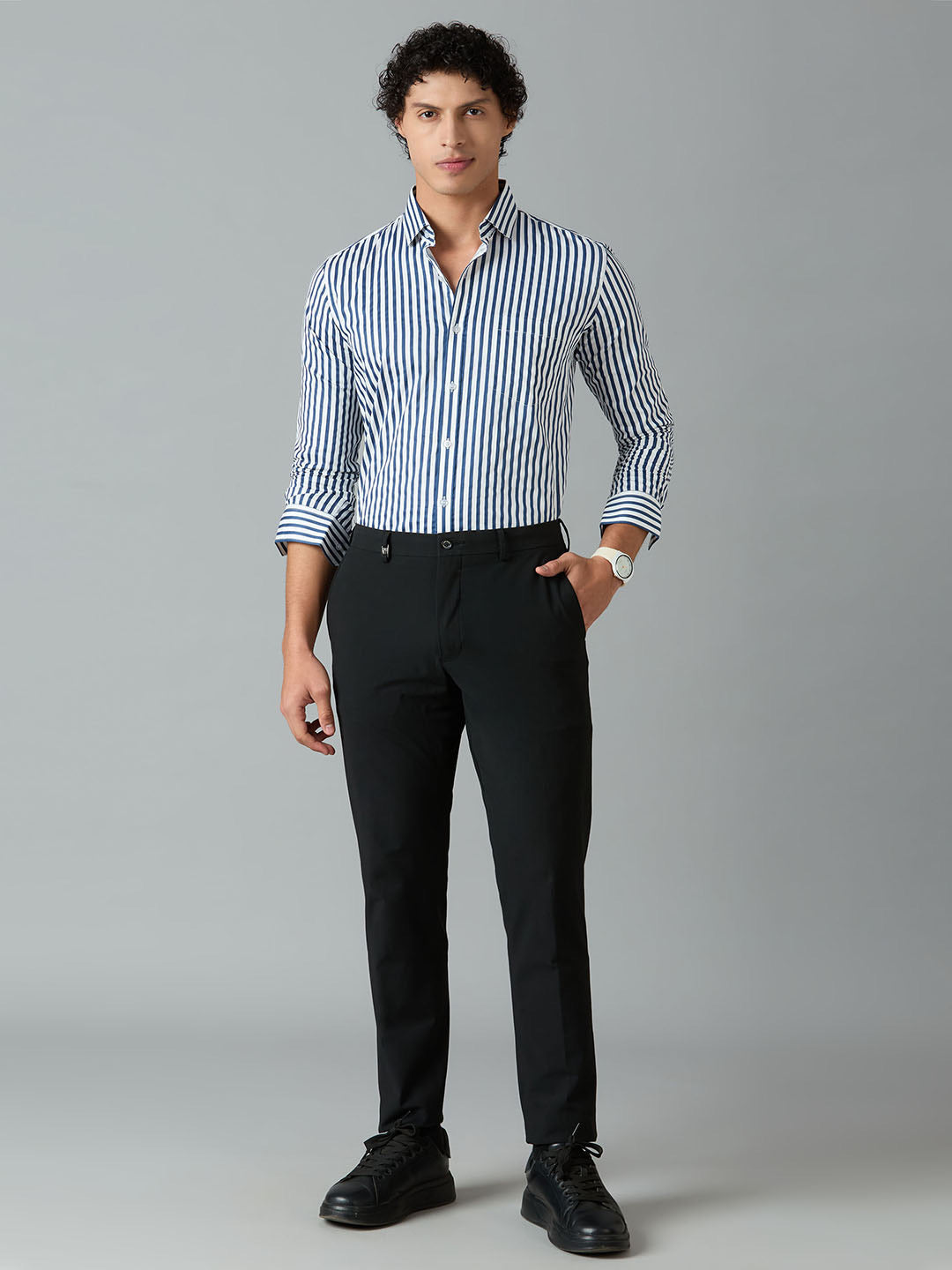 Men's Slim-Fit Blue 100% Cotton Striped Shirt | Mark & Albert