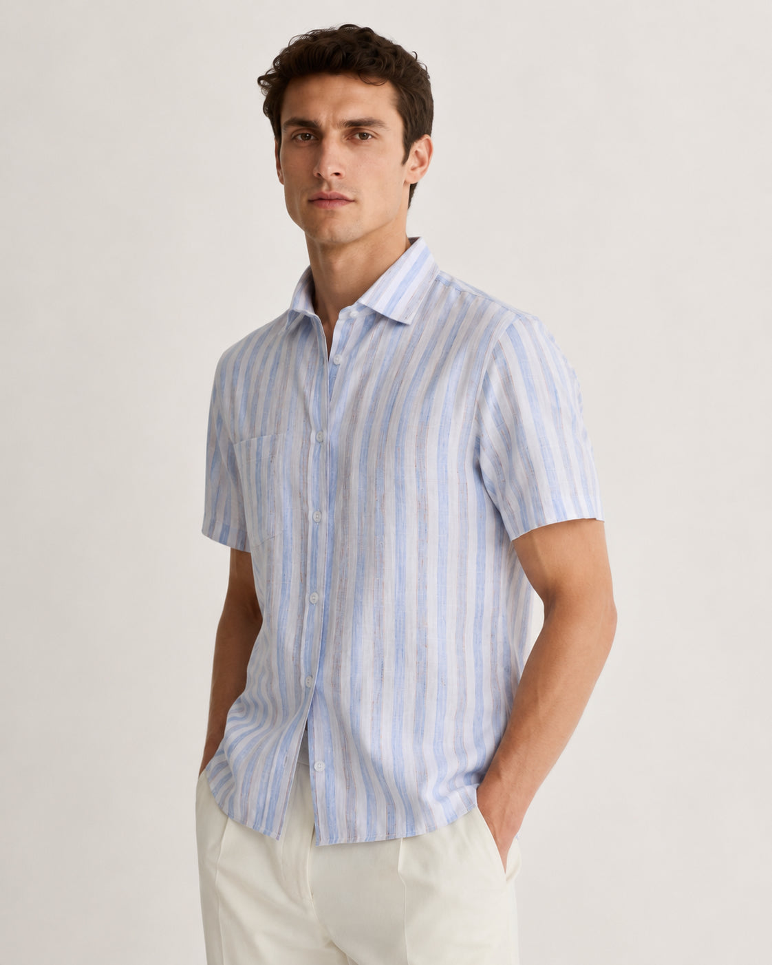 Men's Half Sleeves Linen Striped Casual Shirt Slim Fit | MARK & ALBERT