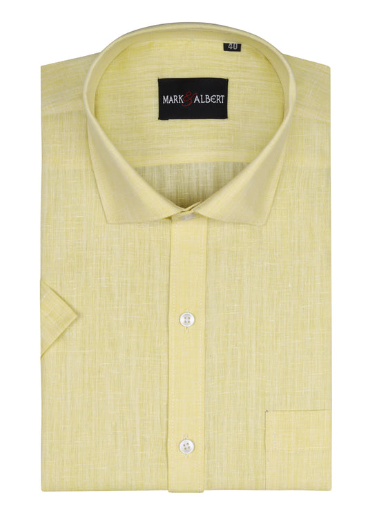 Core Cotton linen Lemon Yellow Half Sleeve Shirt