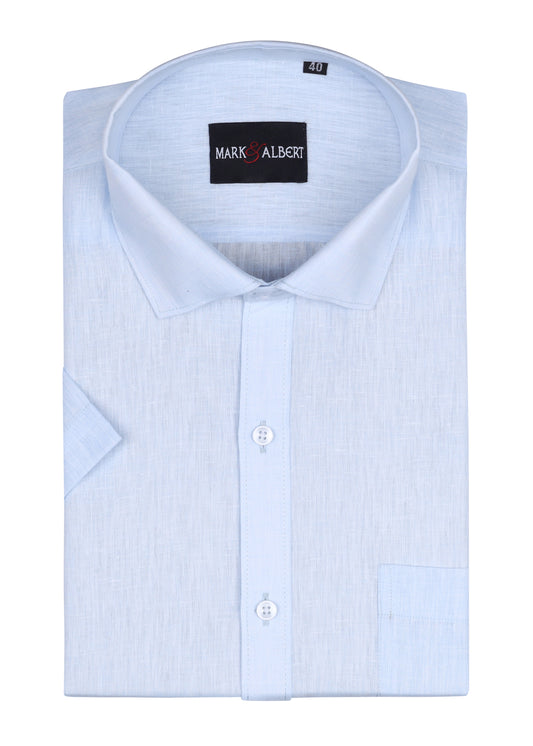 Core Cotton Linen Blue Half Sleeve Shirt