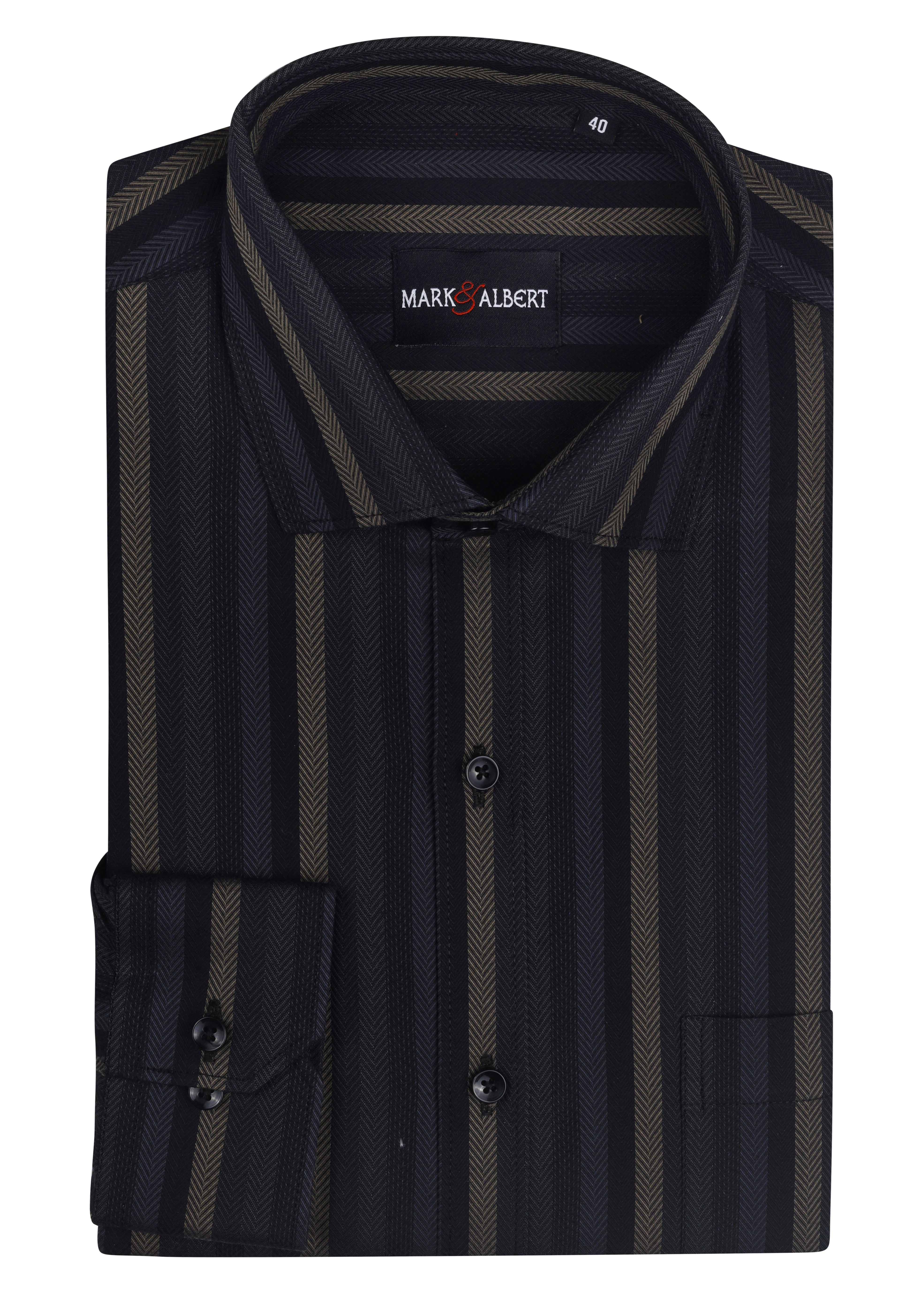 Men's Luxury Giza Cotton Herringbone Slim Fit Formal Shirt | Mark & Albert