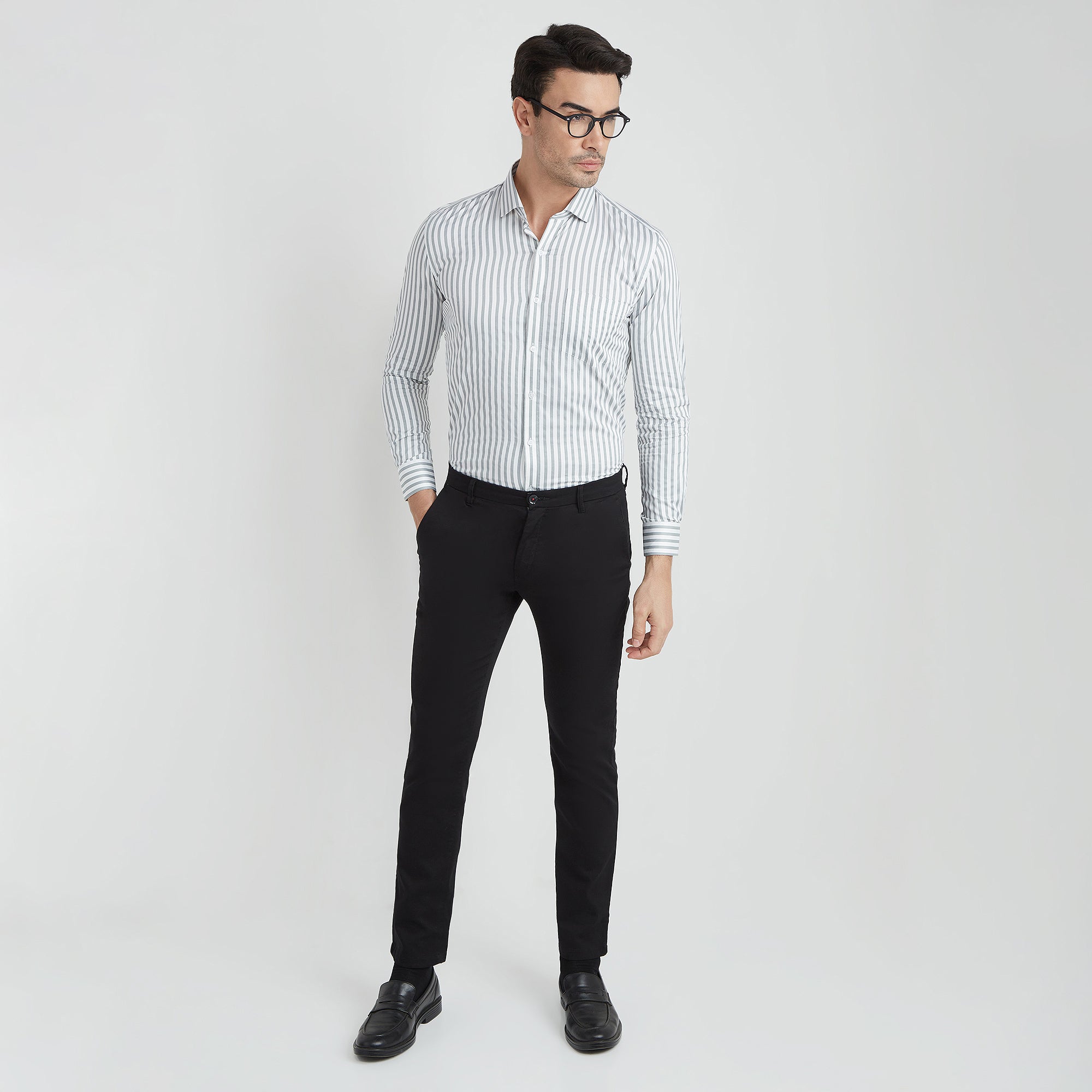 Men's 100% Cotton Grey Striped Shirt