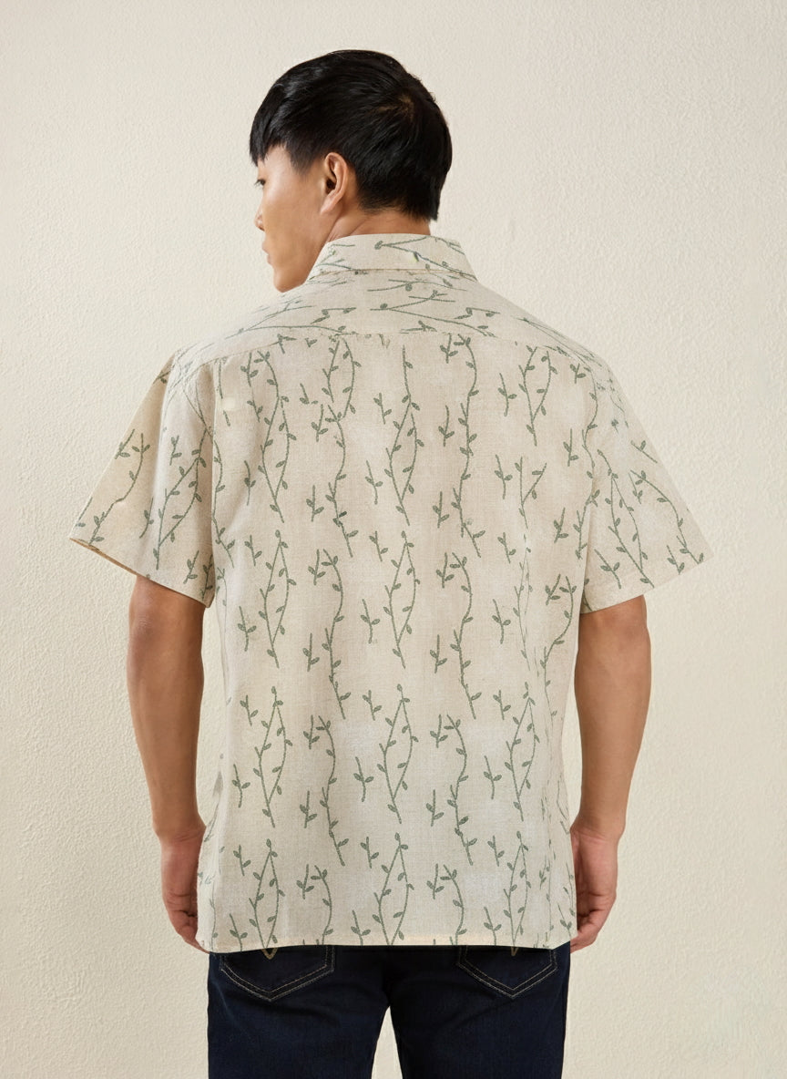 Men's Regular Fit Half Sleeve Micro-Botanical Print Shirt