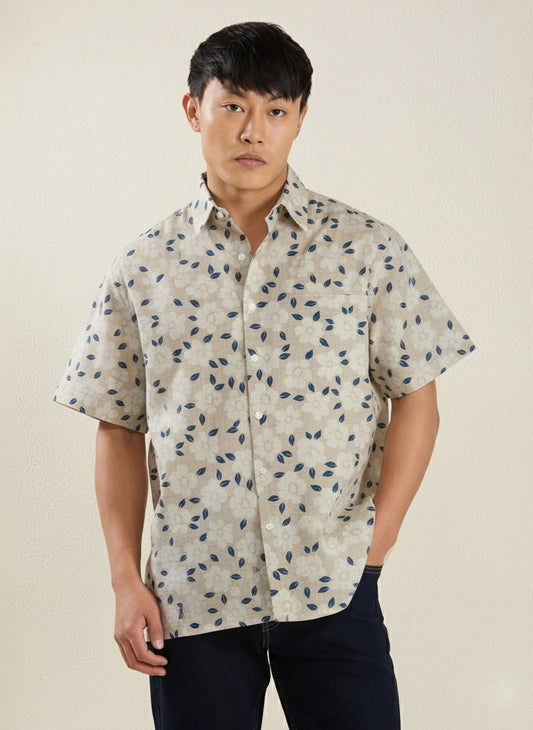 Men's Regular Fit Half Sleeve Floral Linen Shirt