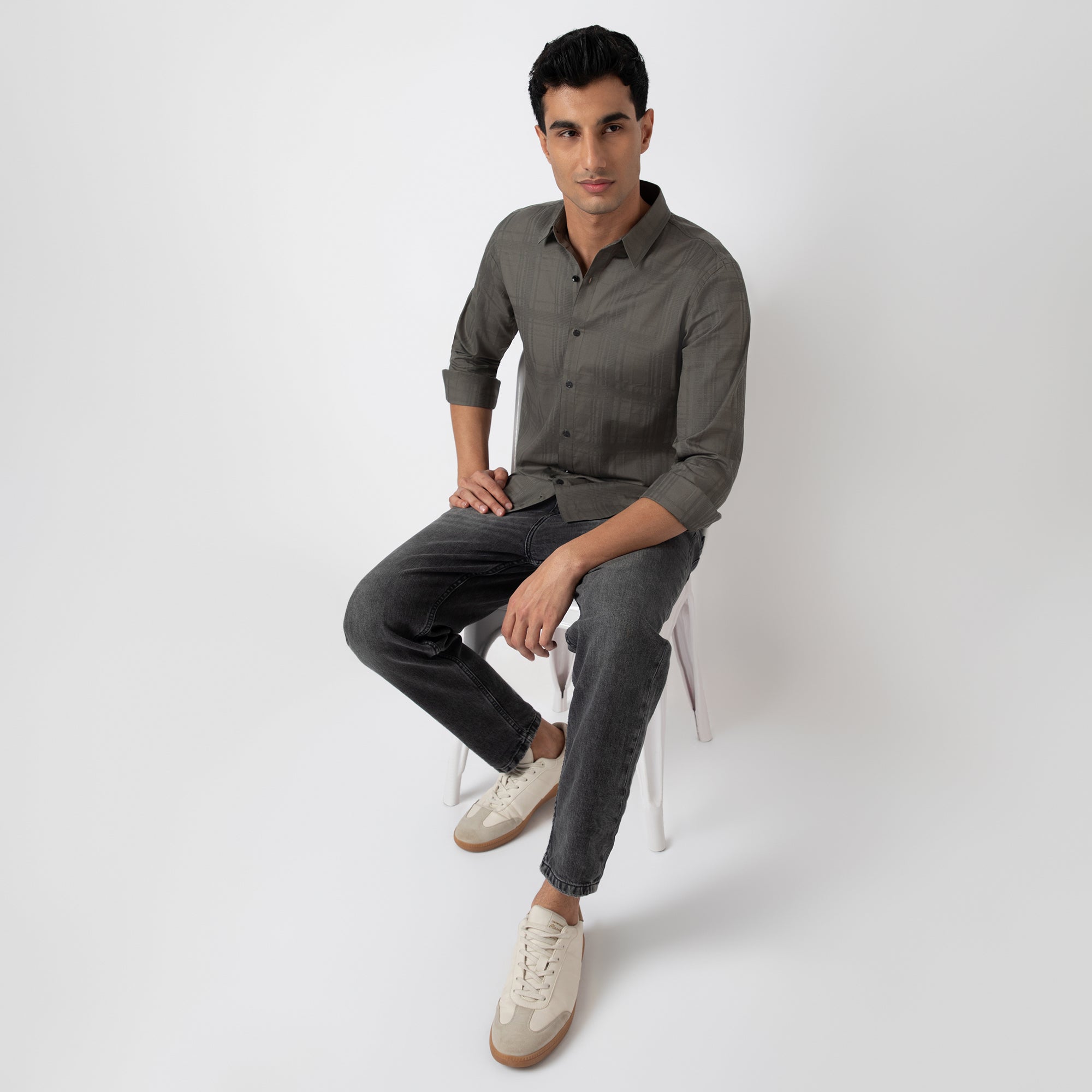 Self-Checkered Semi-Formal Shirt