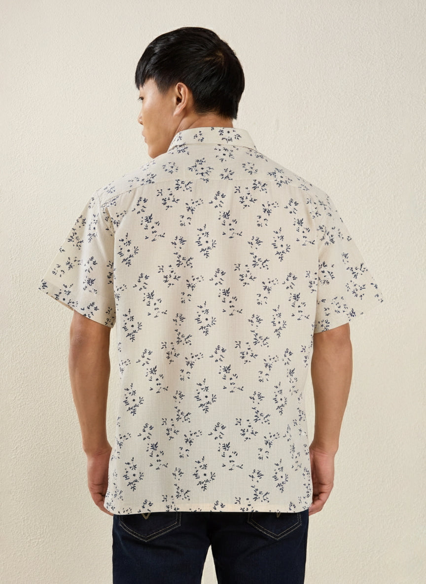 Men's Regular Fit Half Sleeve Speckle Print Linen Shirt