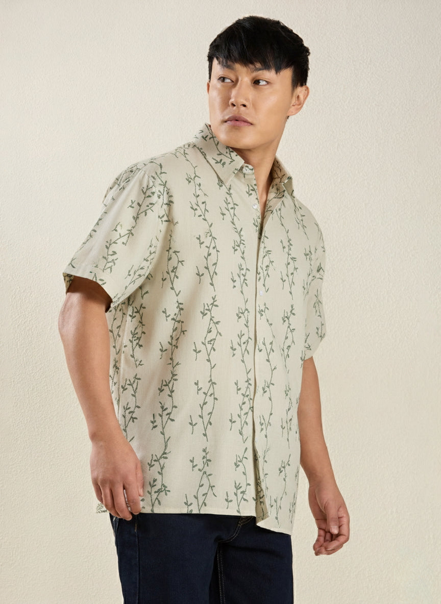 Men's Regular Fit Half Sleeve Micro-Botanical Print Shirt