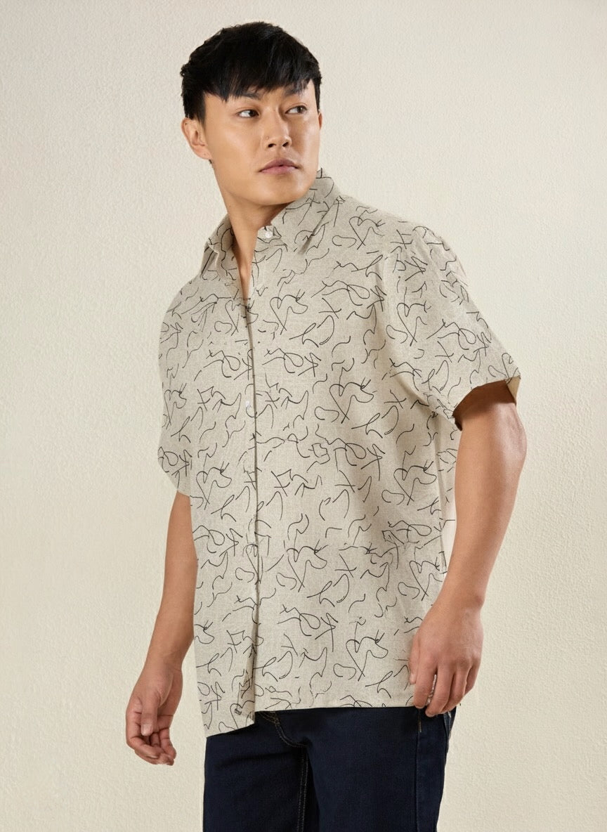 Men's Regular Fit Half Sleeve Scribble Print Shirt