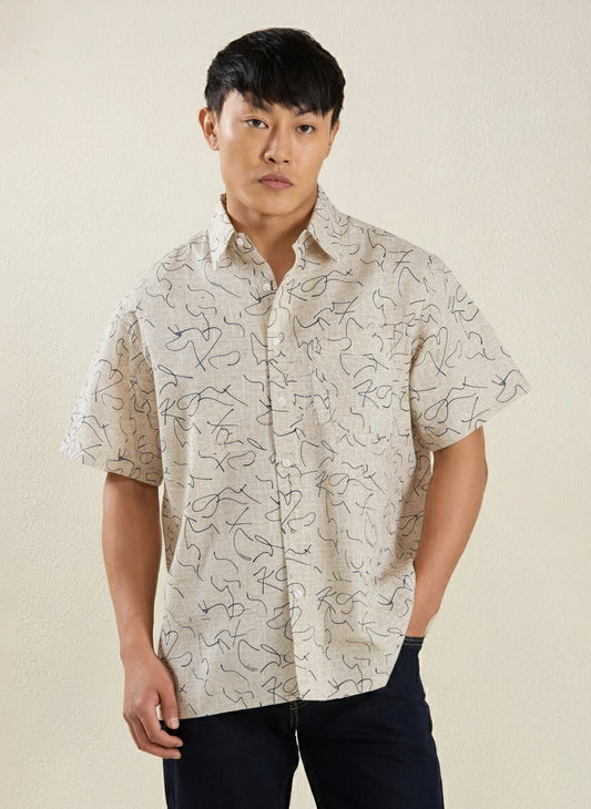 Men's Regular Fit Half Sleeve Scribble Print Shirt