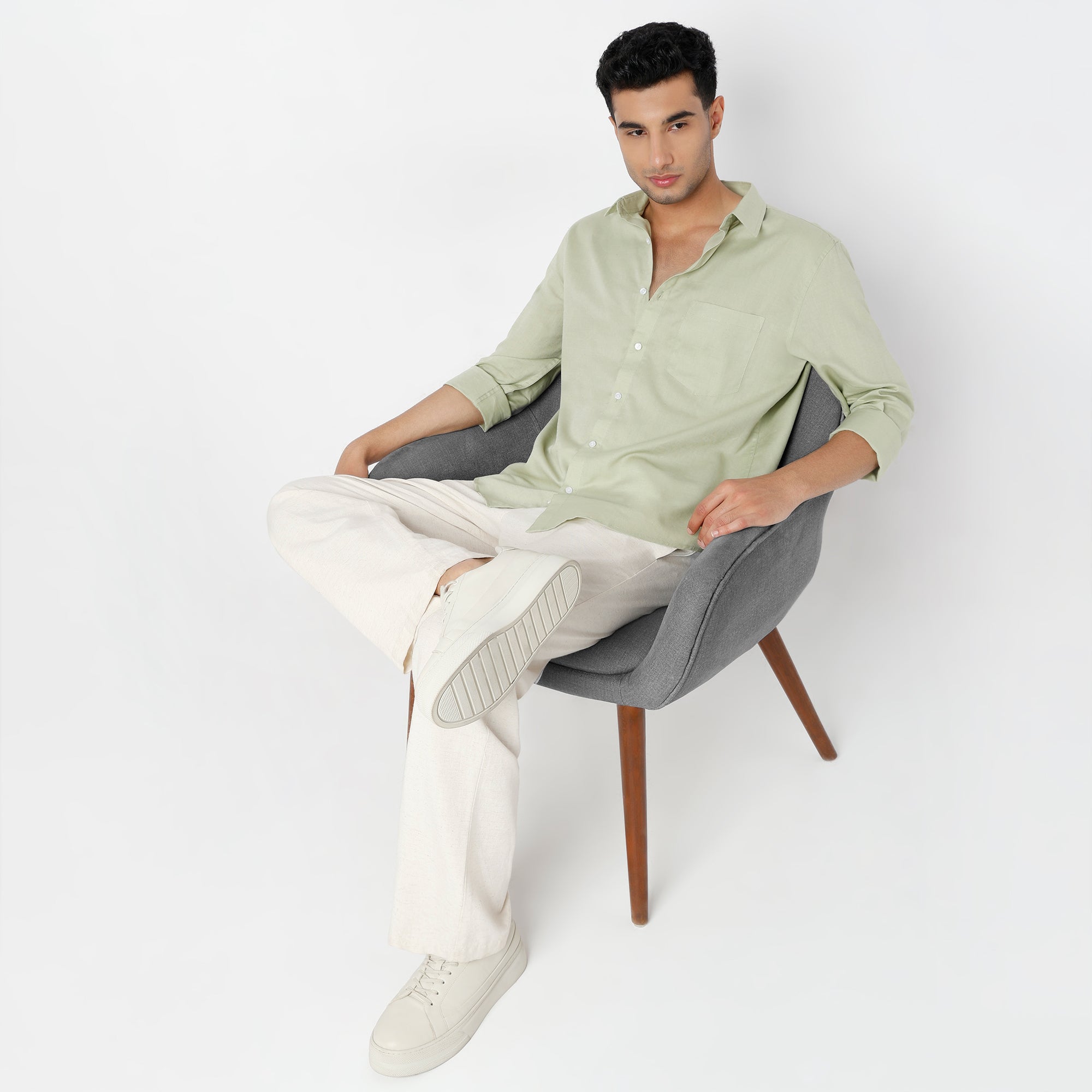 Men's Green Linen Casual Shirt