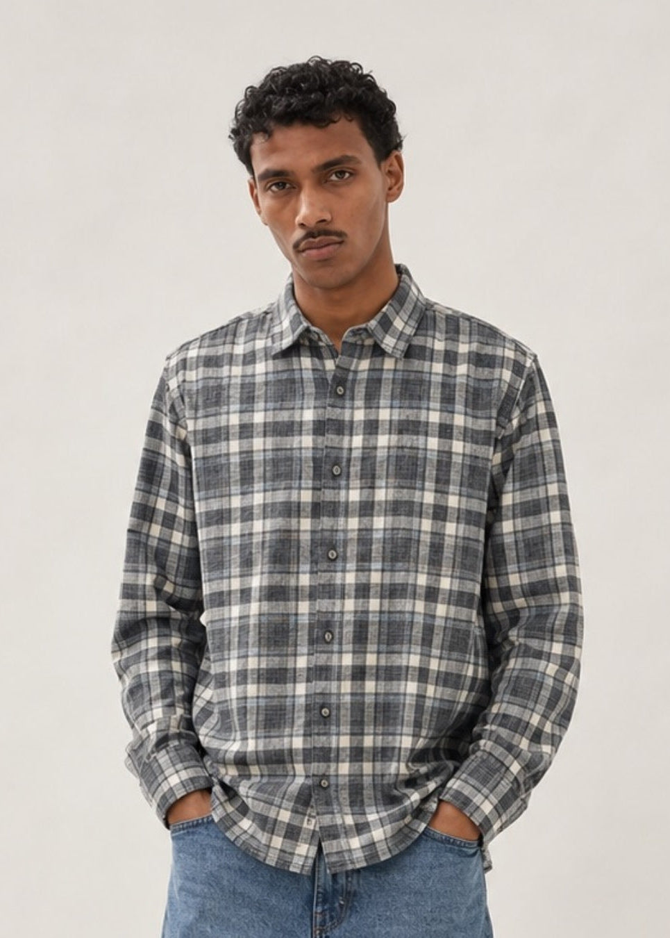 Men's Charcoal Grey Checkered Cotton Linen Slim Fit Shirt | Mark & Albert