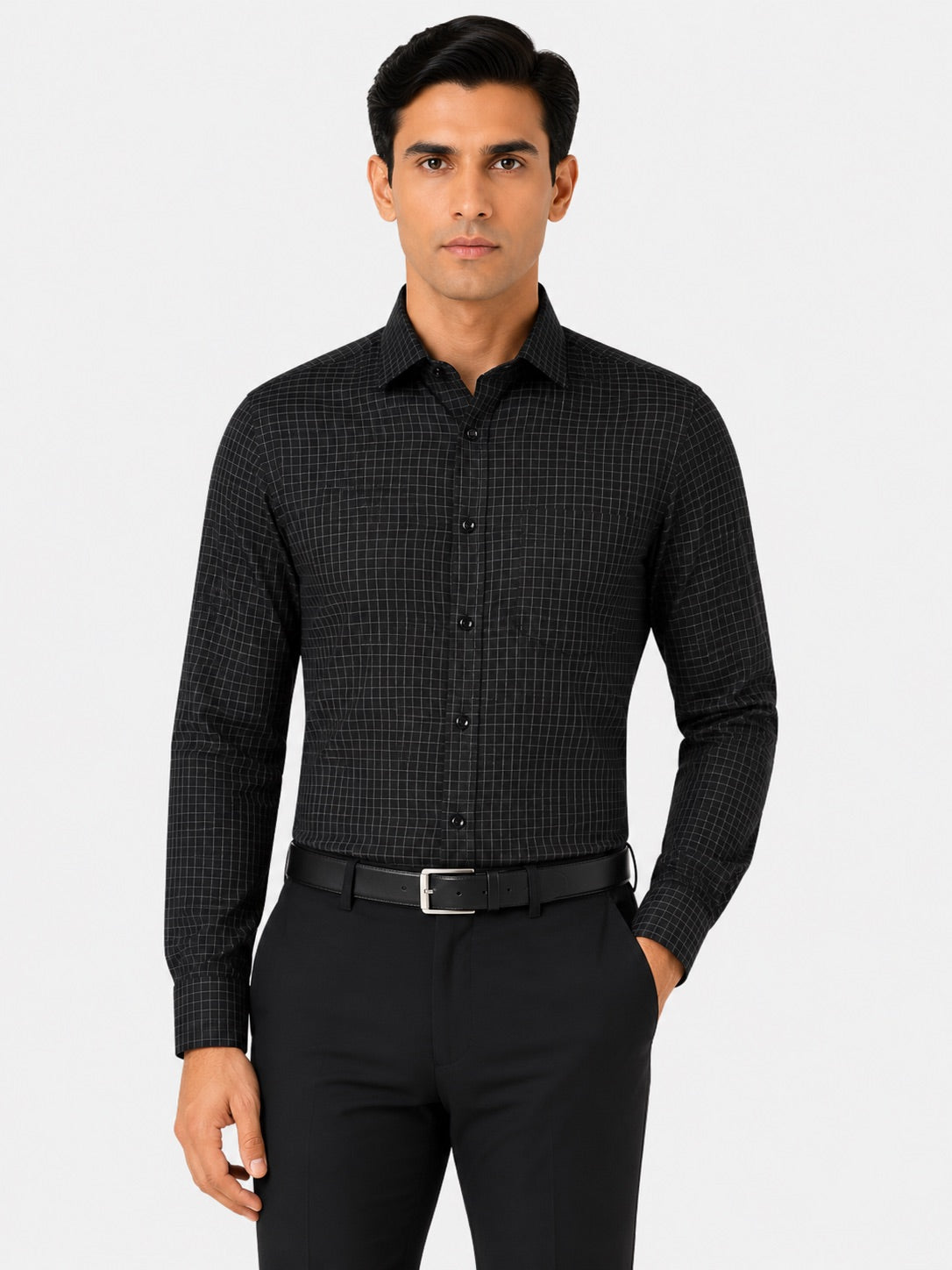 Men’s Black Gingham Check 100% Cotton Slim Fit Formal Shirt | MARK & ALBERT