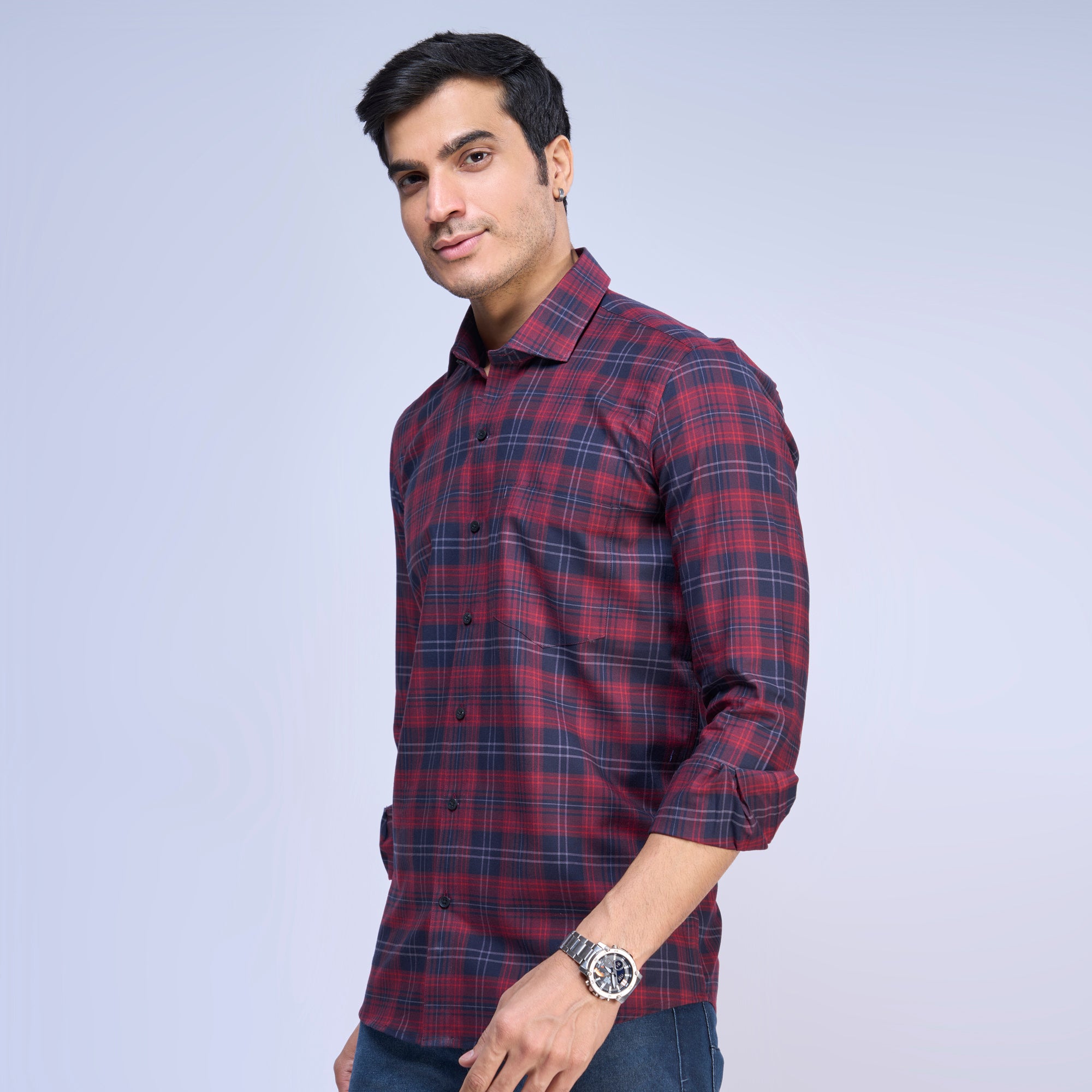 Pure Cotton Red and Blue Checkered Shirt