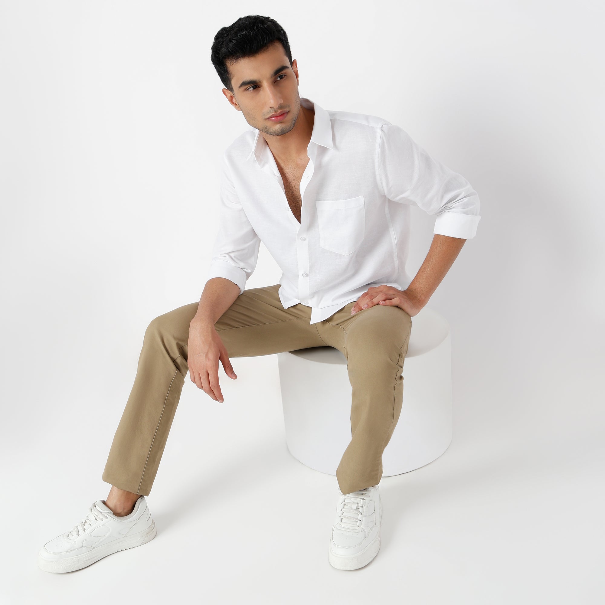 Men's White Linen Casual Shirt