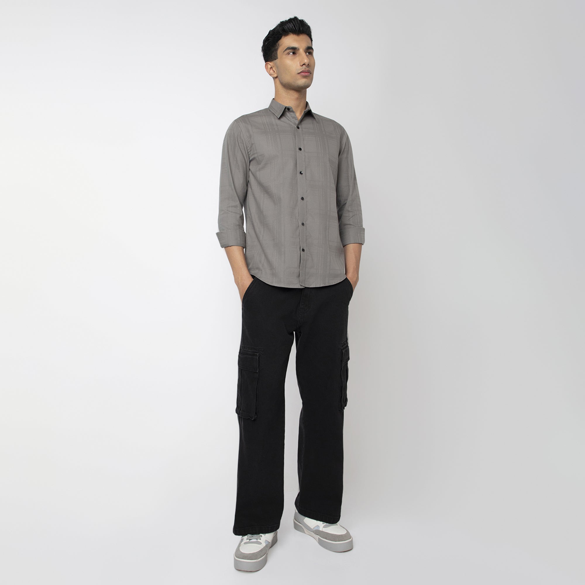 Self-Checkered Semi-Formal Shirt