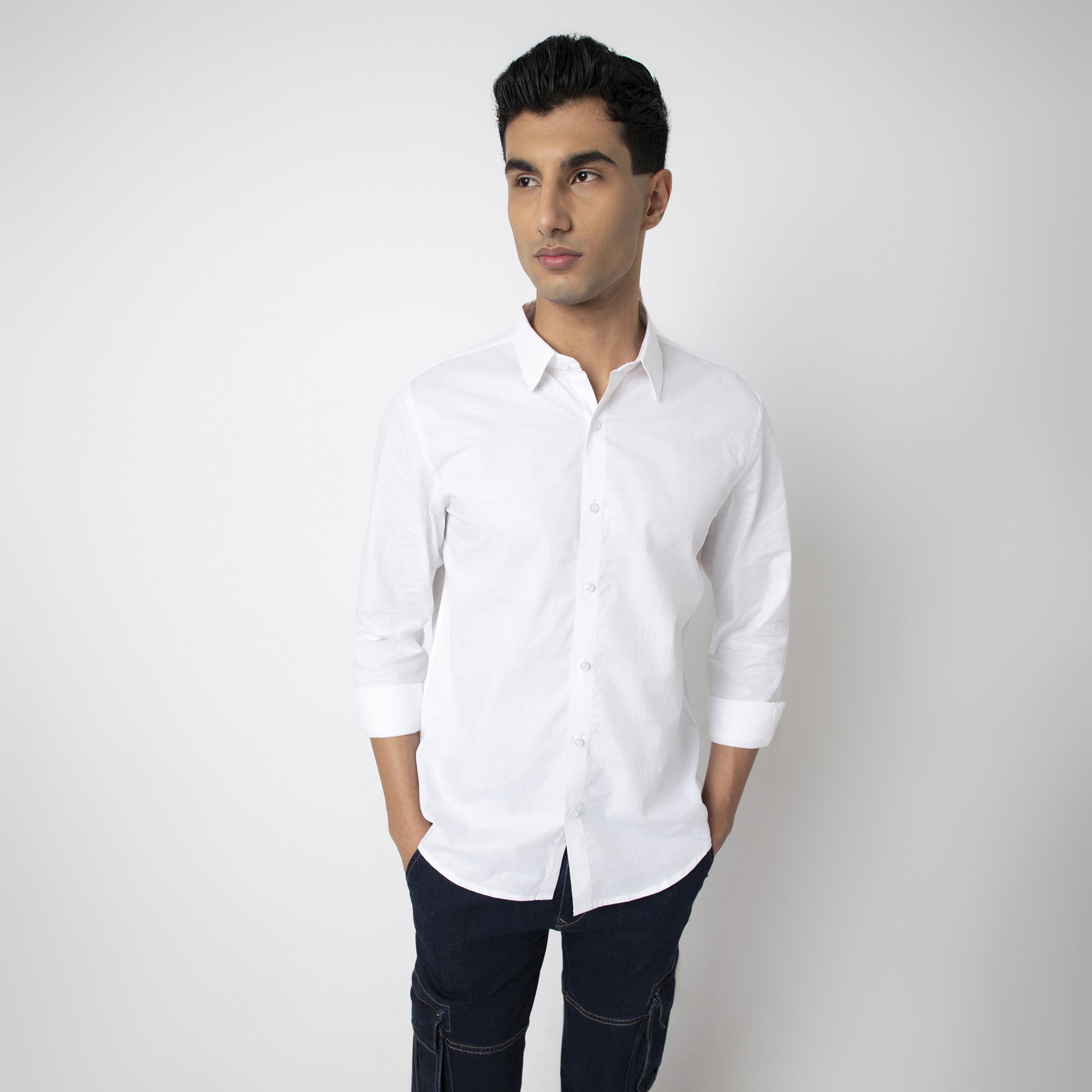 Self-Checkered Semi-Formal Shirt