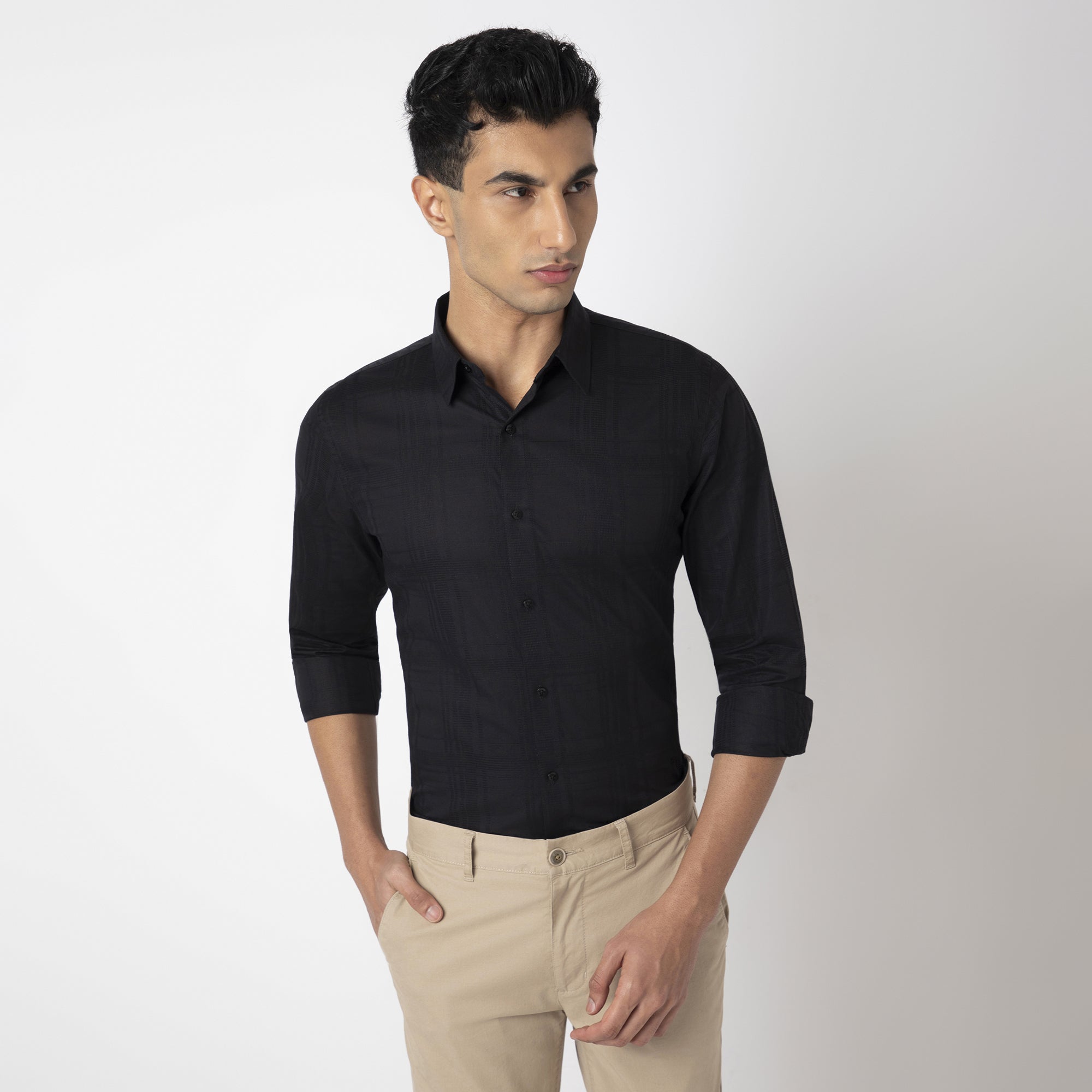 Self-Checkered Semi-Formal Shirt