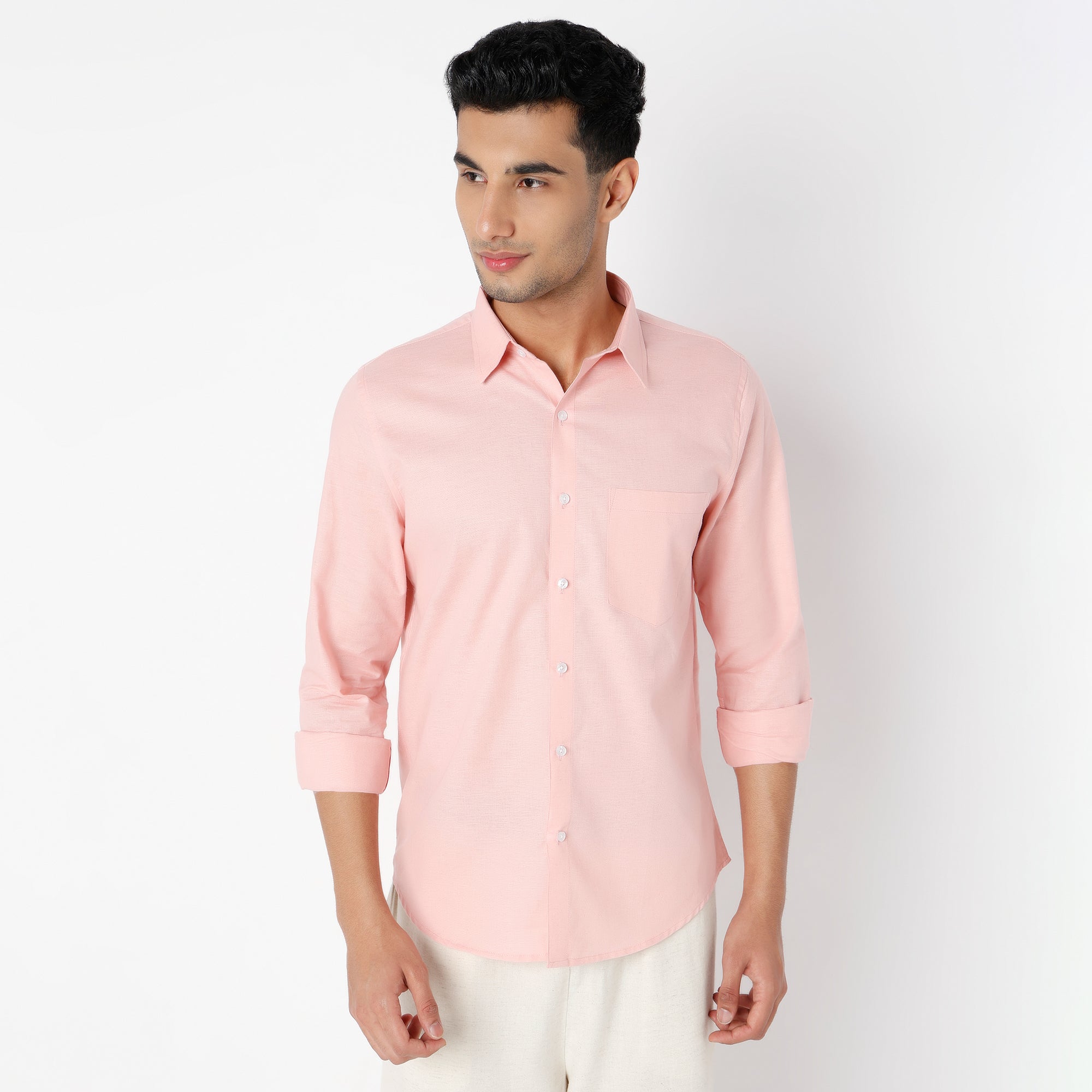Men's Pink Linen Casual Shirt