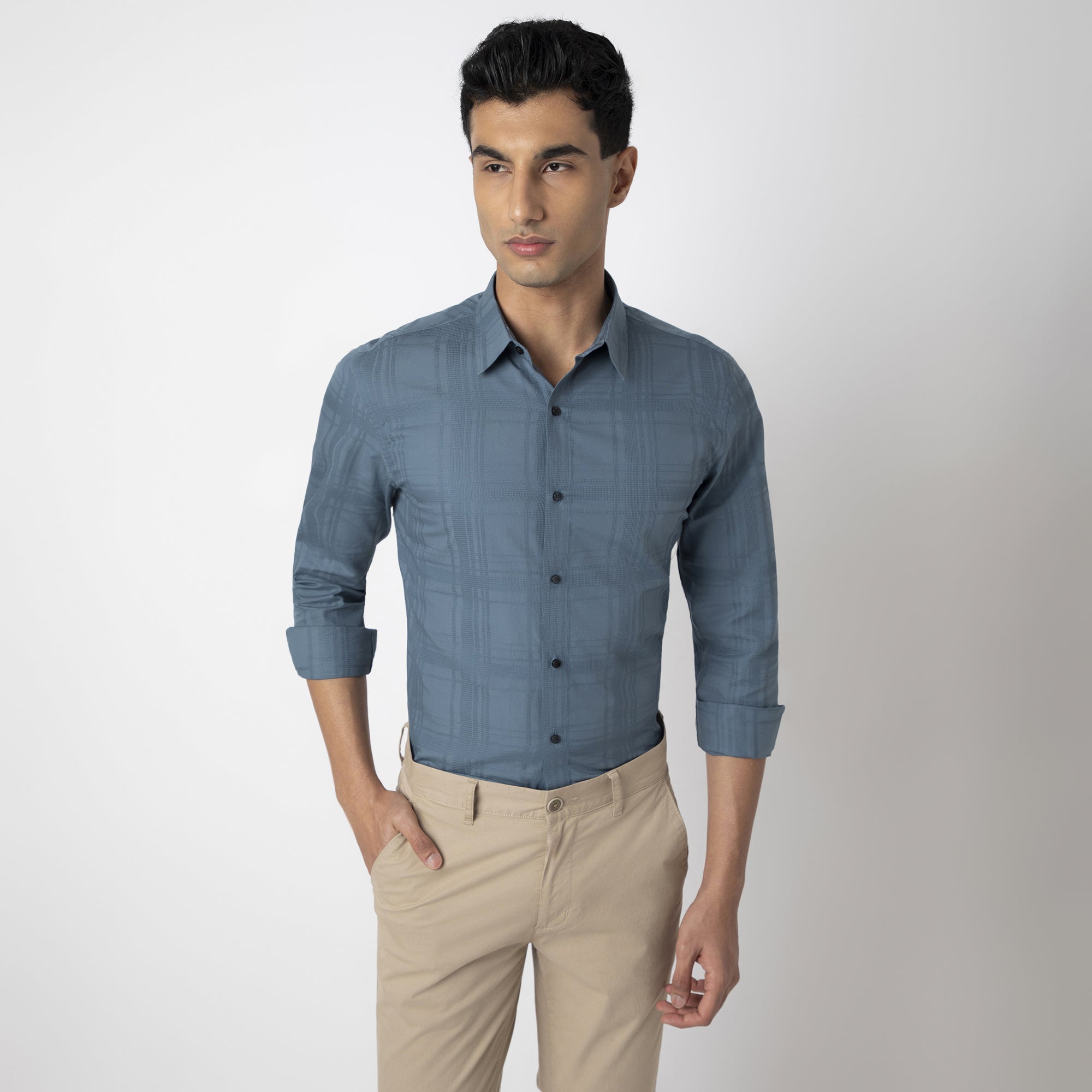 Self-Checkered Semi-Formal Shirt