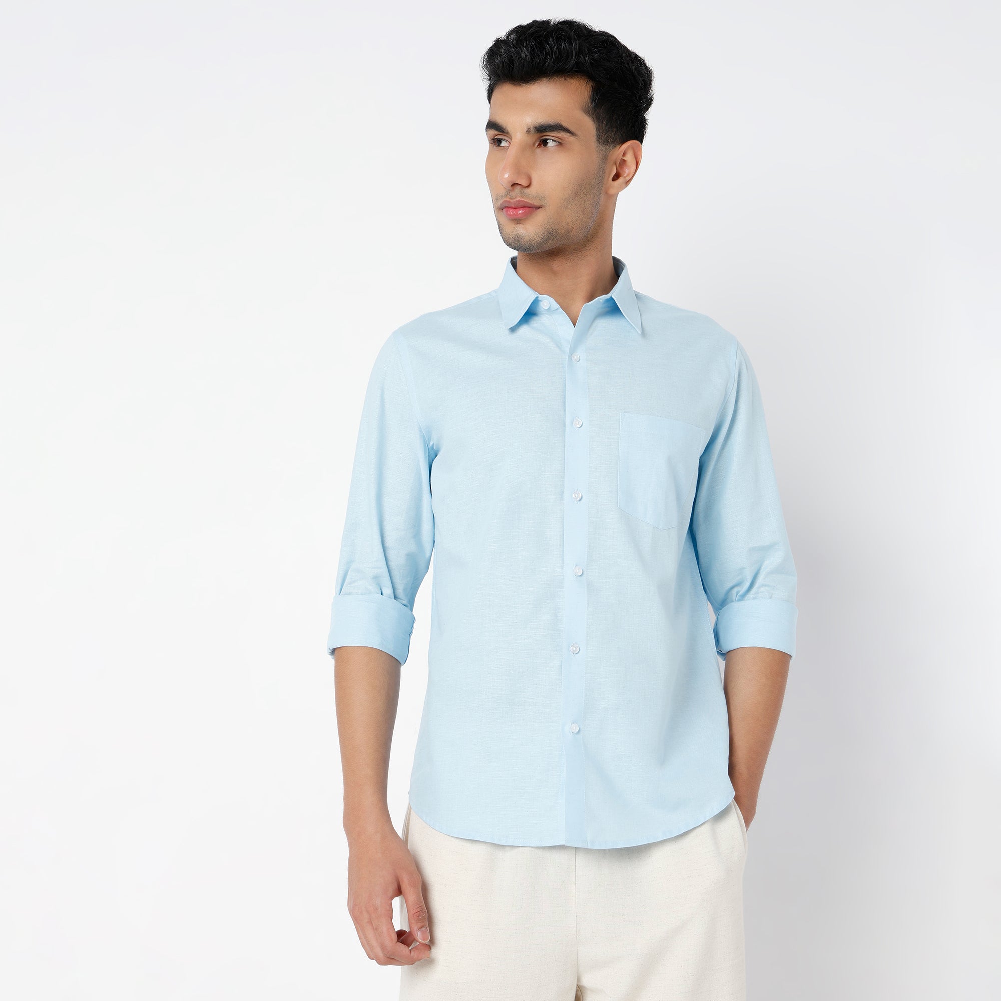 Men's Blue Linen Casual Shirt