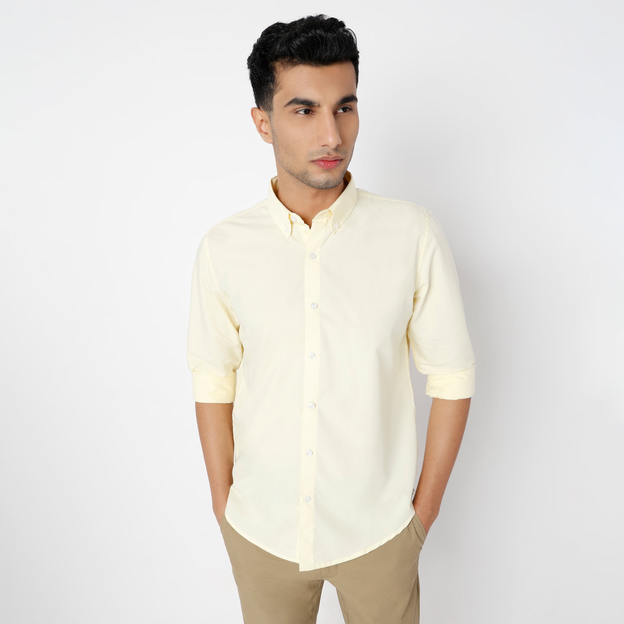 Men's Yellow Linen Casual Shirt