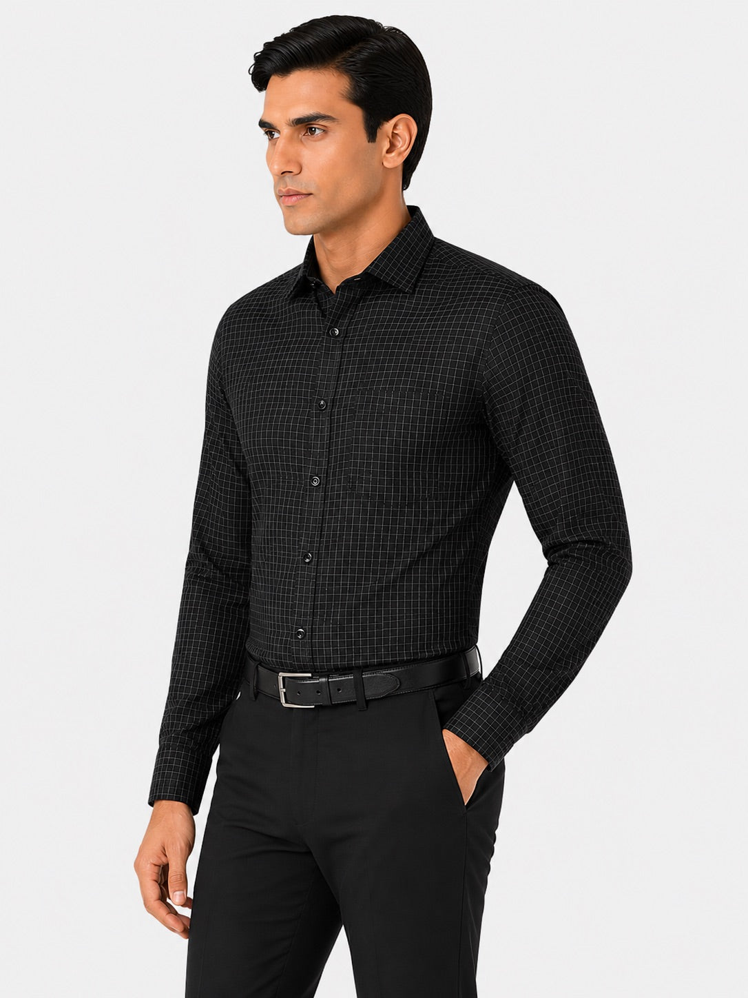 Men’s Black Gingham Check 100% Cotton Slim Fit Formal Shirt | MARK & ALBERT