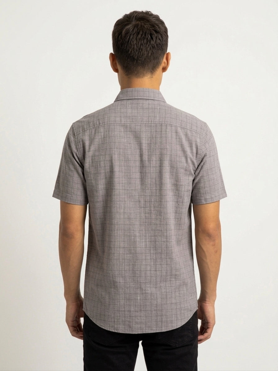 Grey Cotton Linen Regular Fit Half Sleeve Shirt