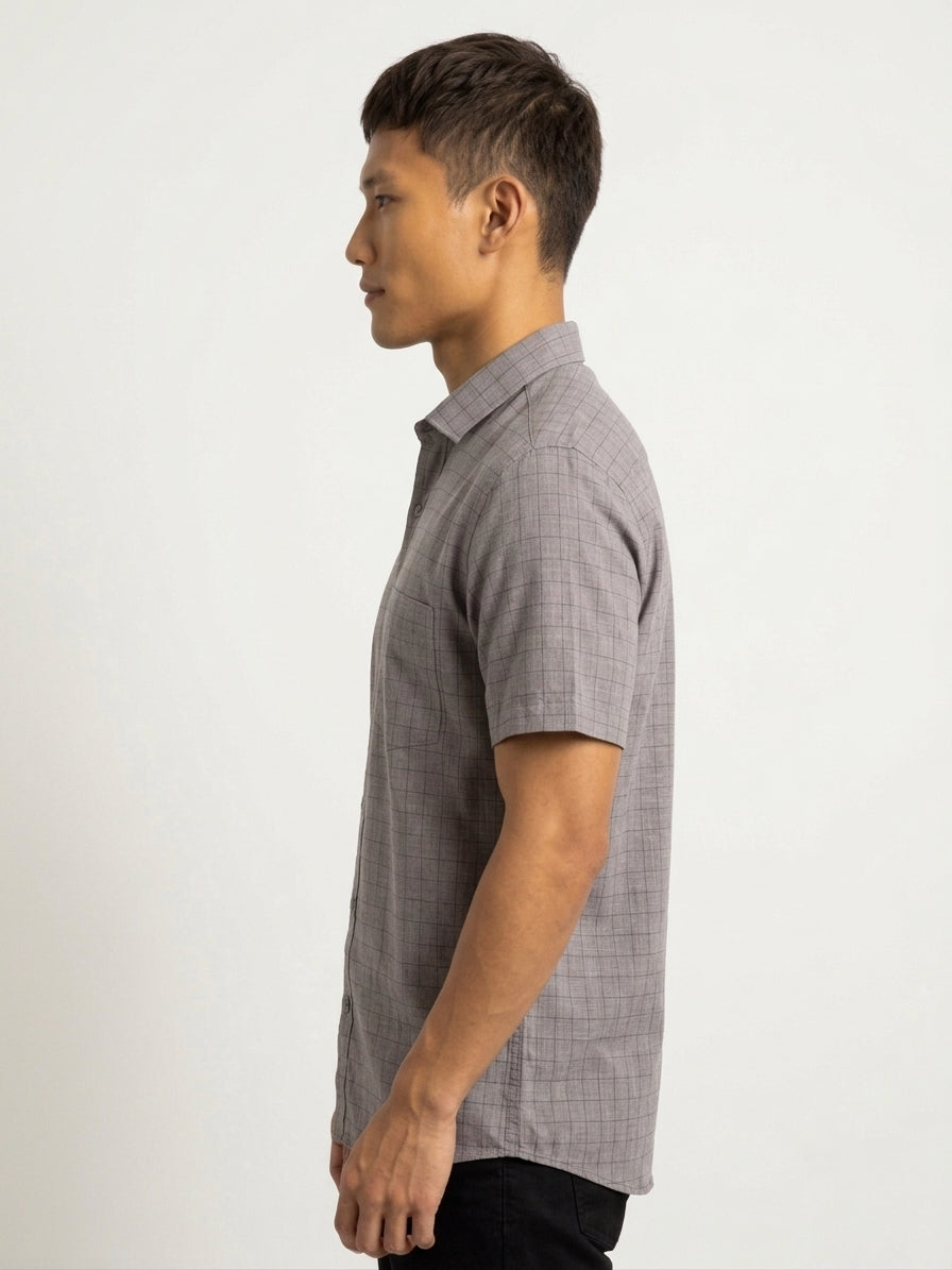 Grey Cotton Linen Regular Fit Half Sleeve Shirt