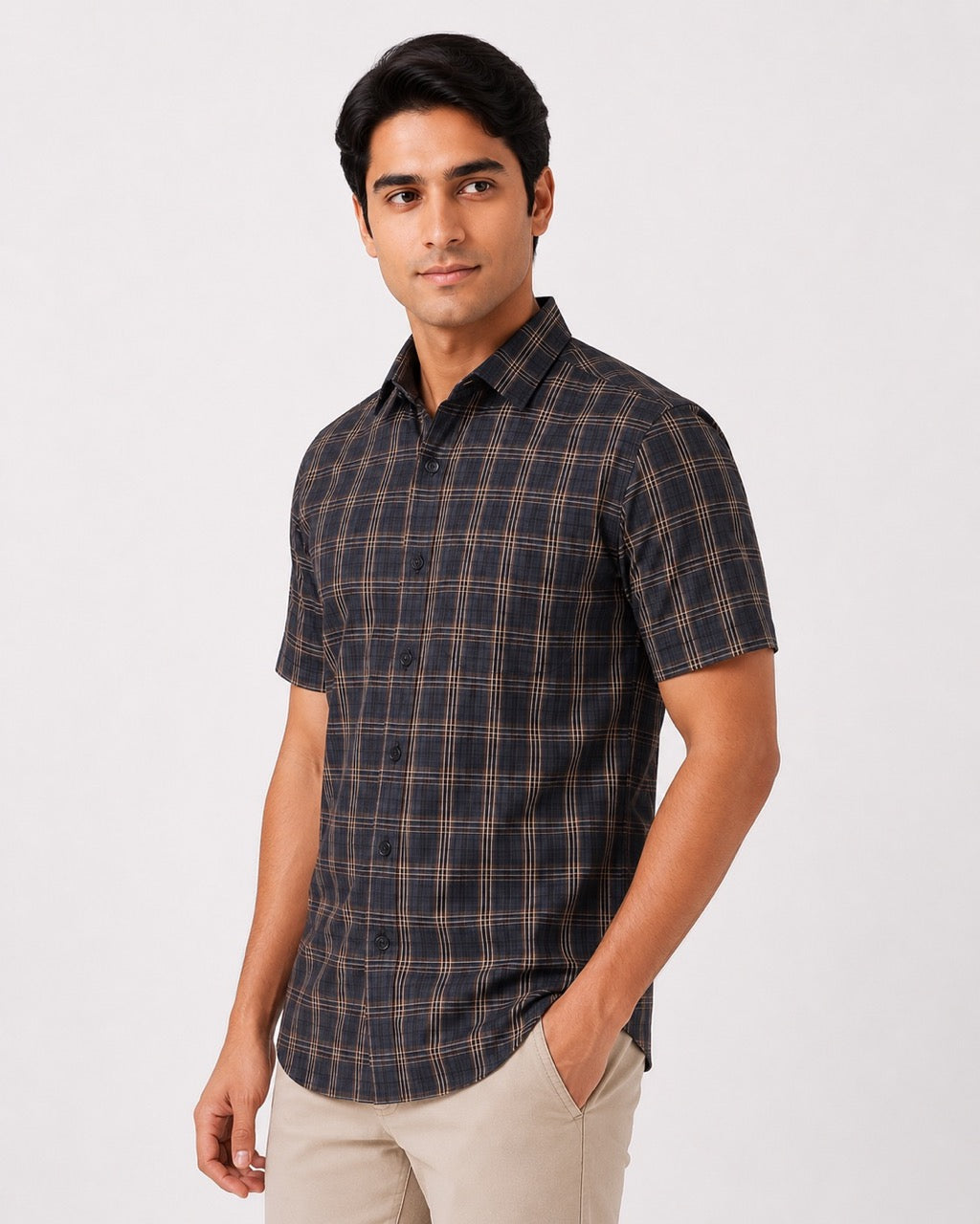 Men's Black Checks Cotton Regular Fit Half Sleeve Formal Shirt |MARK & ALBERT