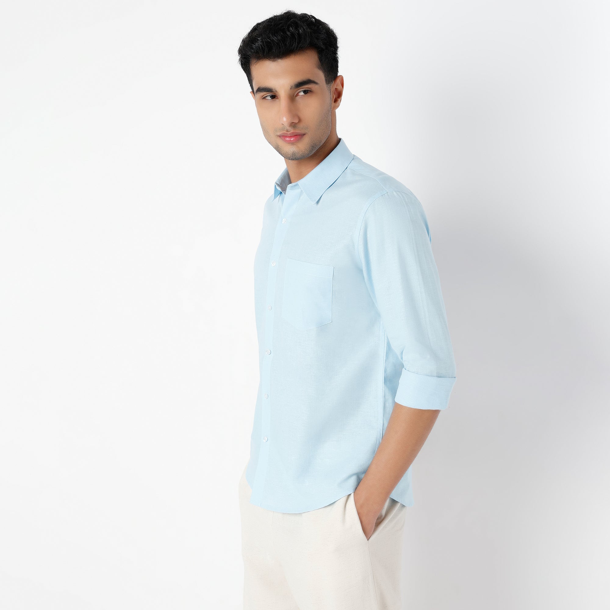 Men's Blue Linen Casual Shirt