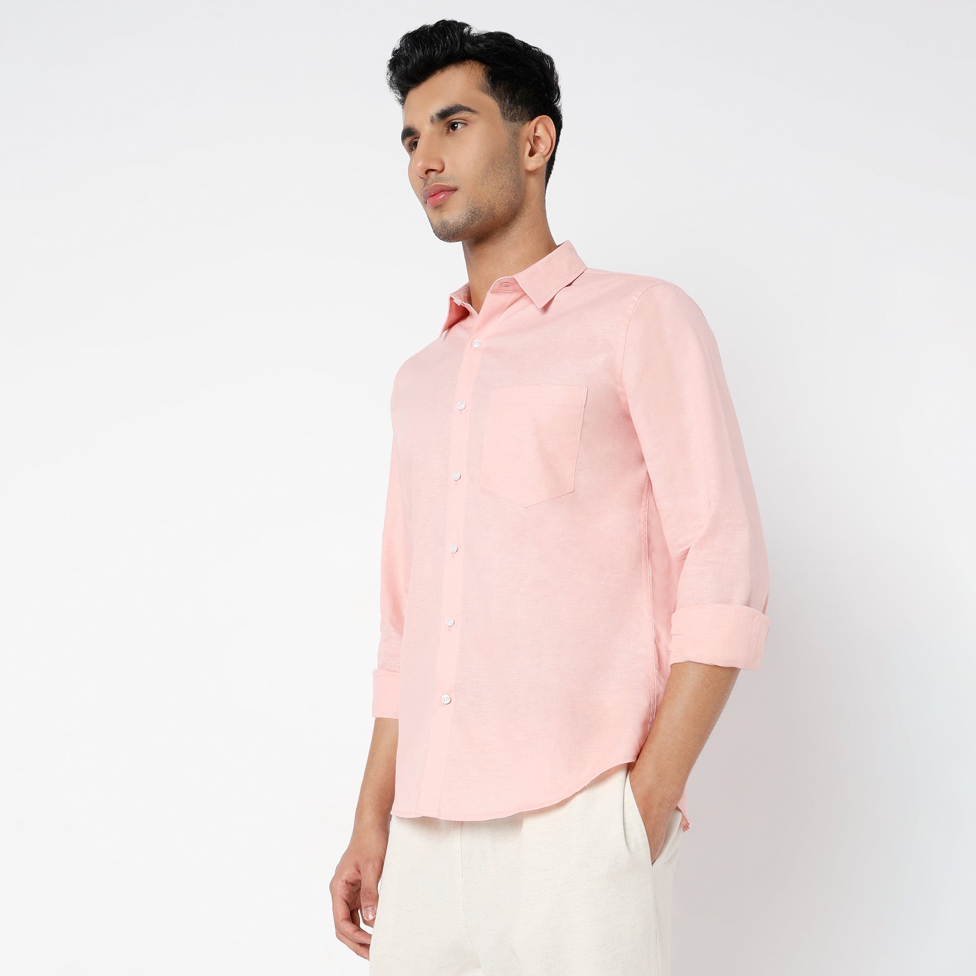Men's Pink Linen Casual Shirt
