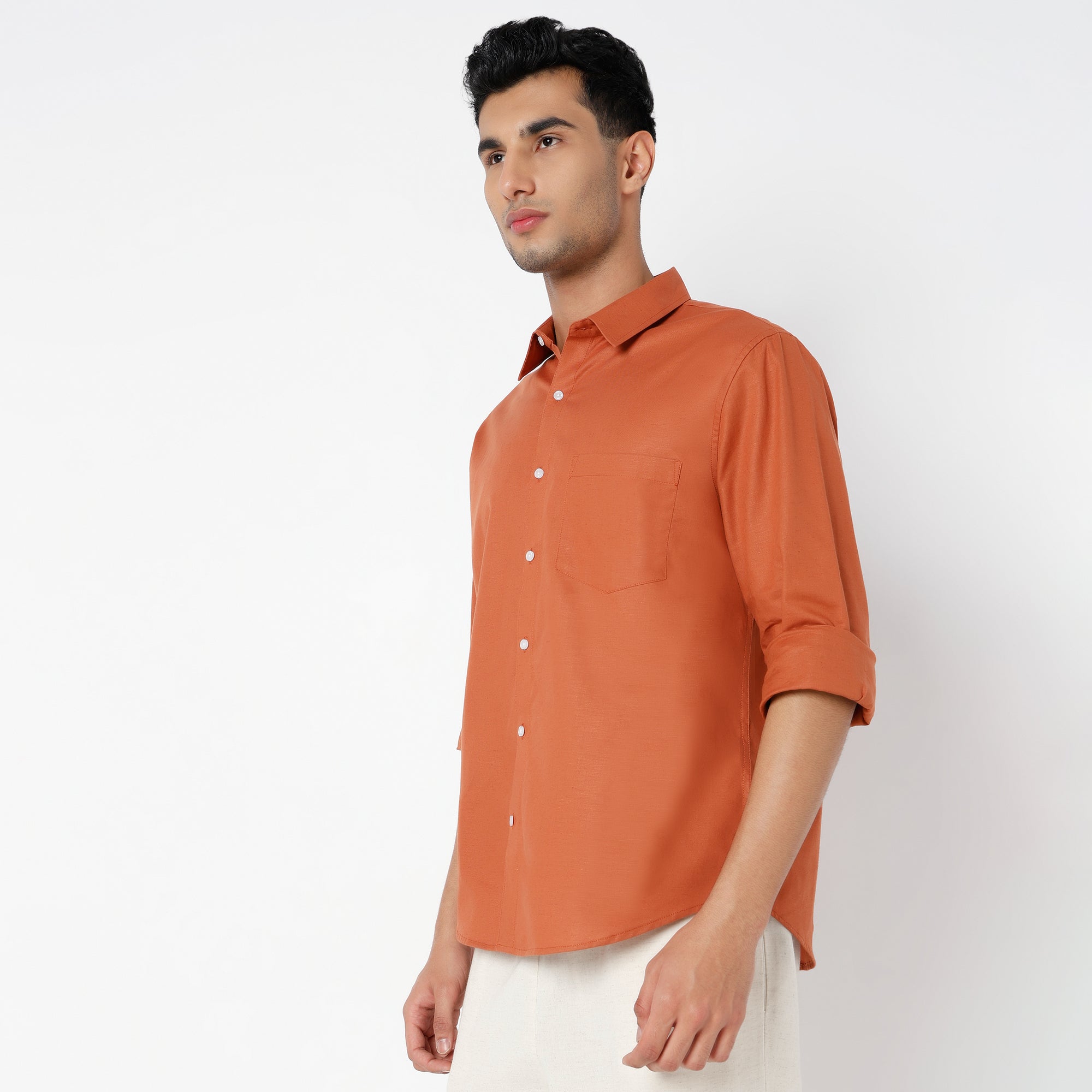 Men's Rust Linen Casual Shirt