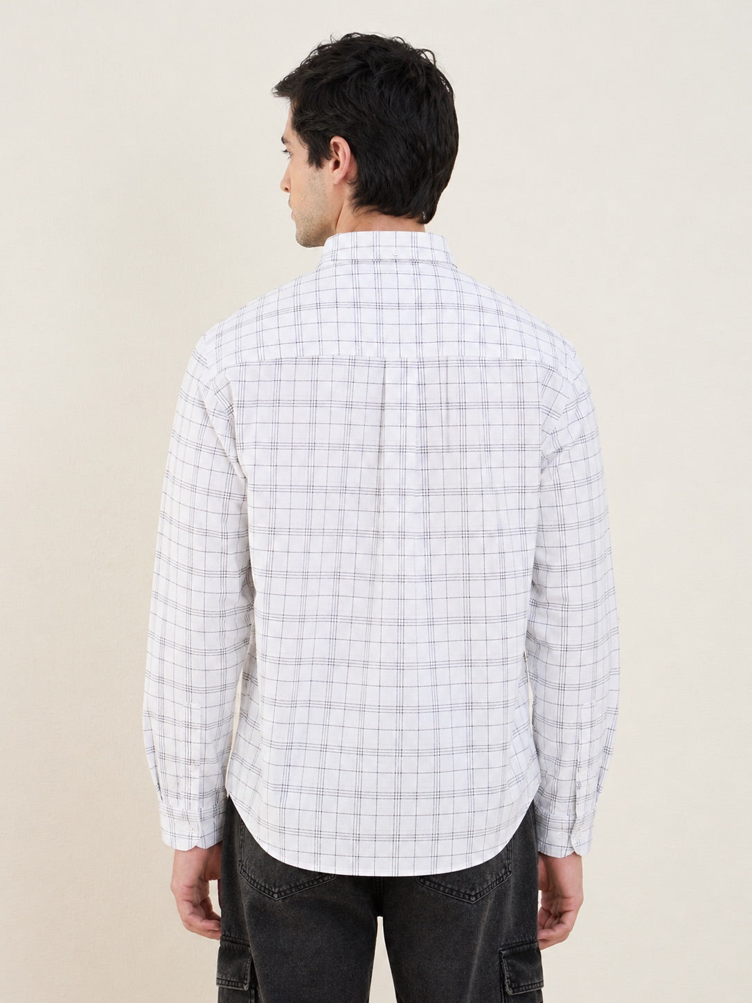 Men’s 100% Cotton White Check Regular Fit Shirt | MARK & ALBERT