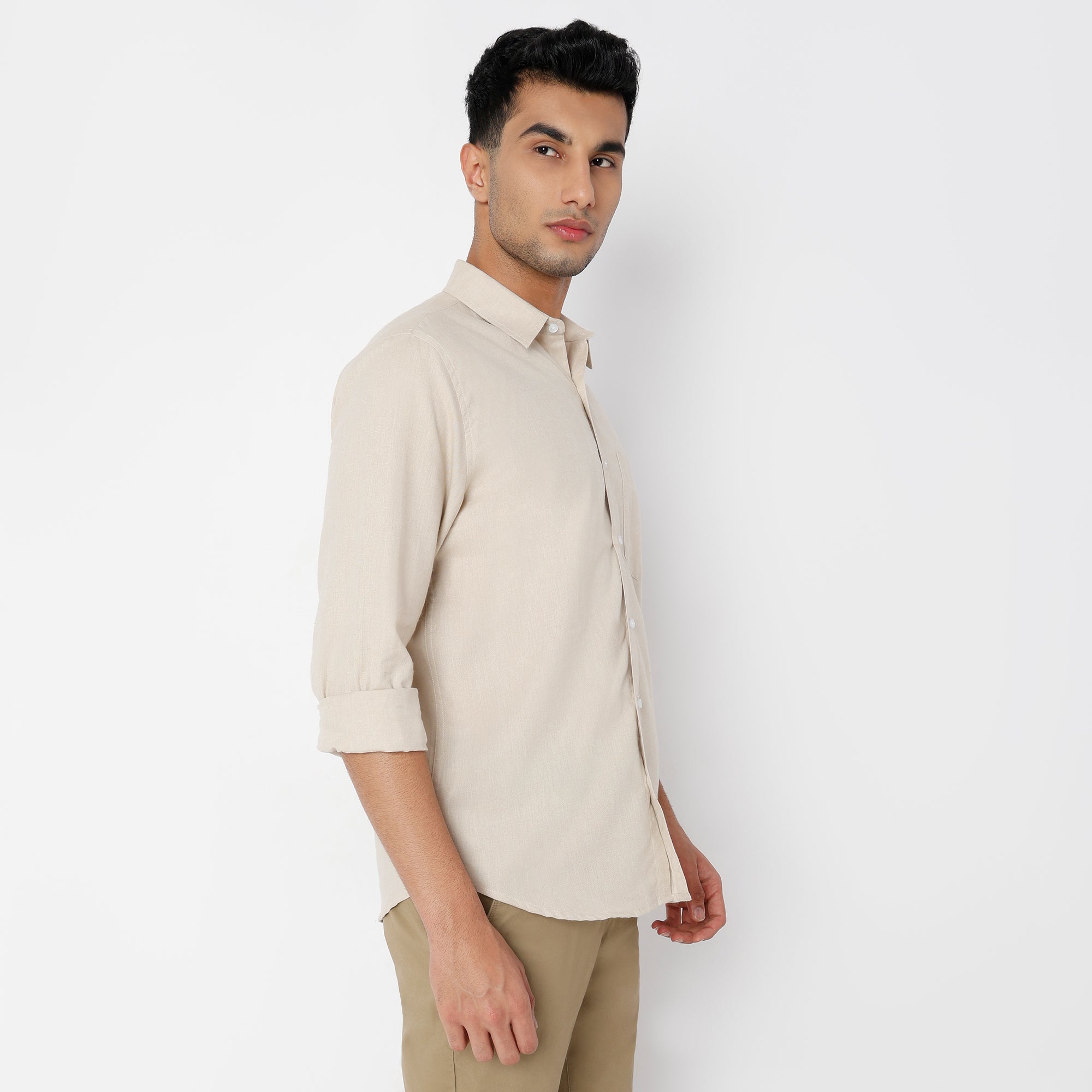 Men's Beige Linen Casual Shirt