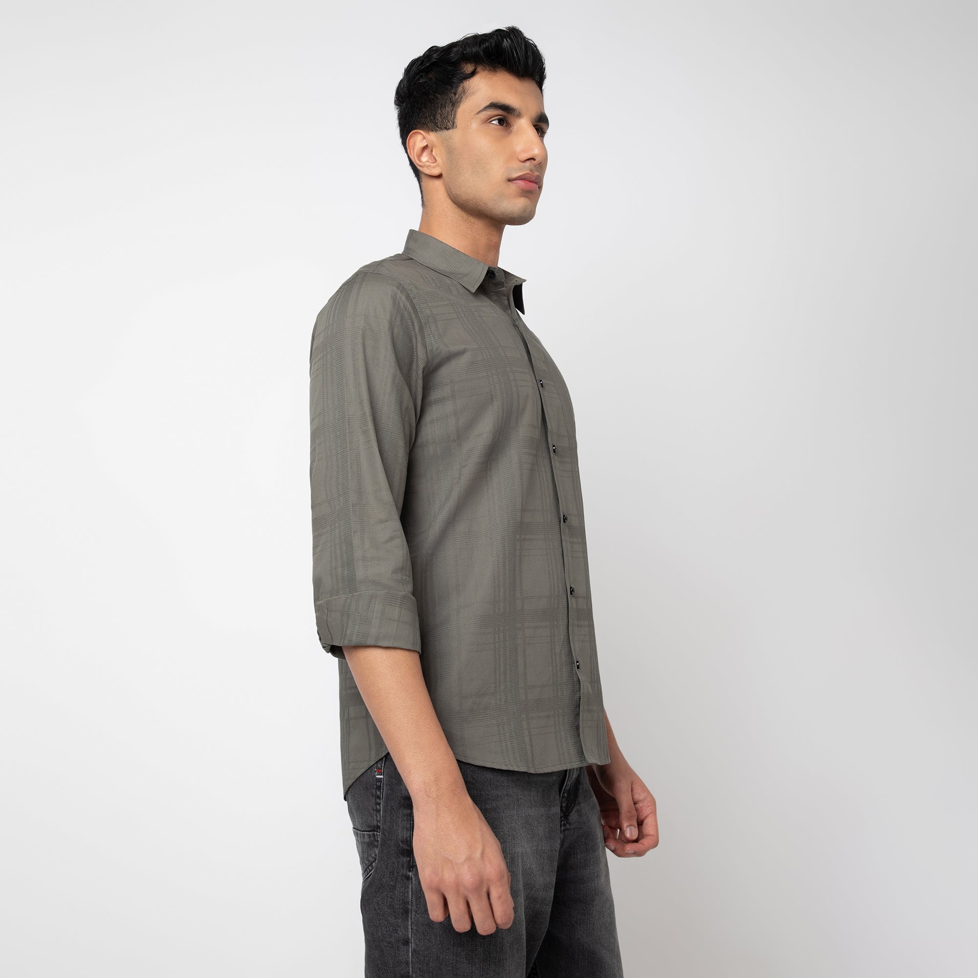 Self-Checkered Semi-Formal Shirt