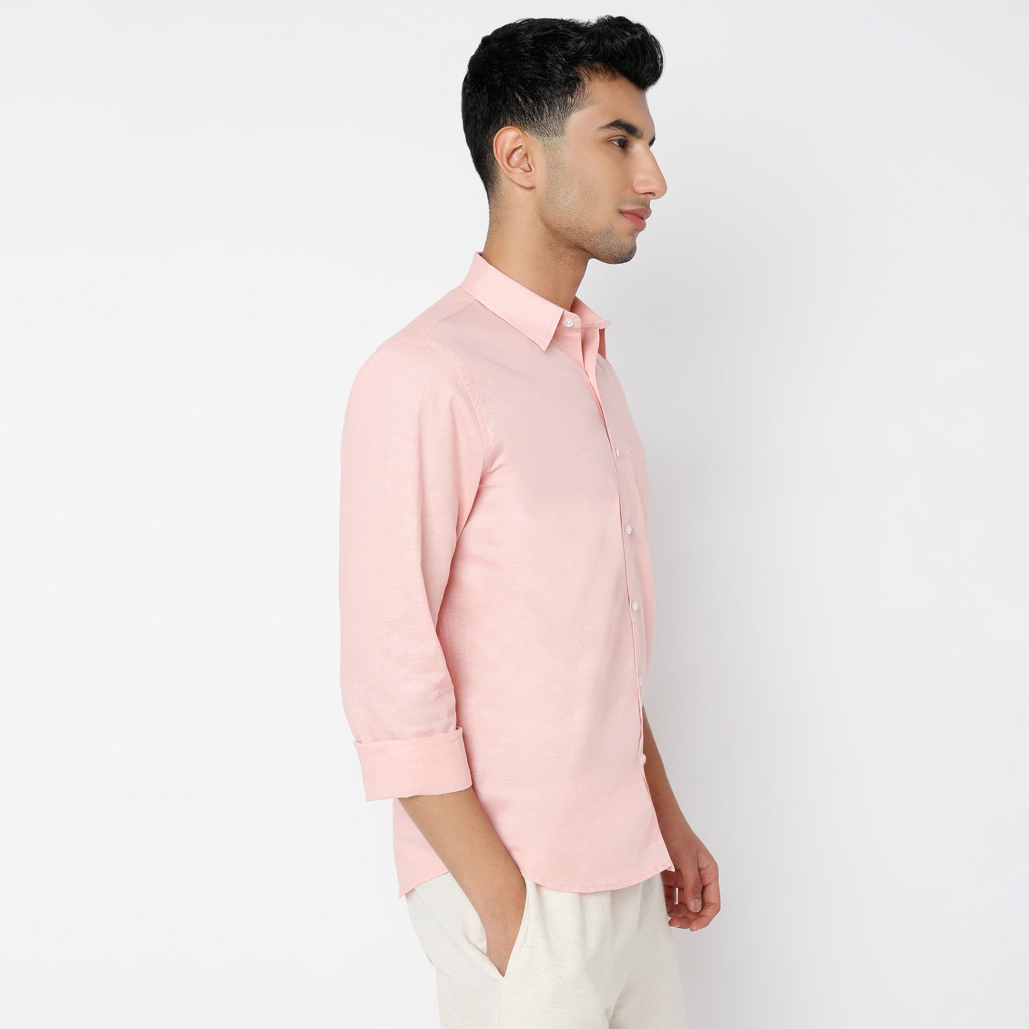 Men's Pink Linen Casual Shirt