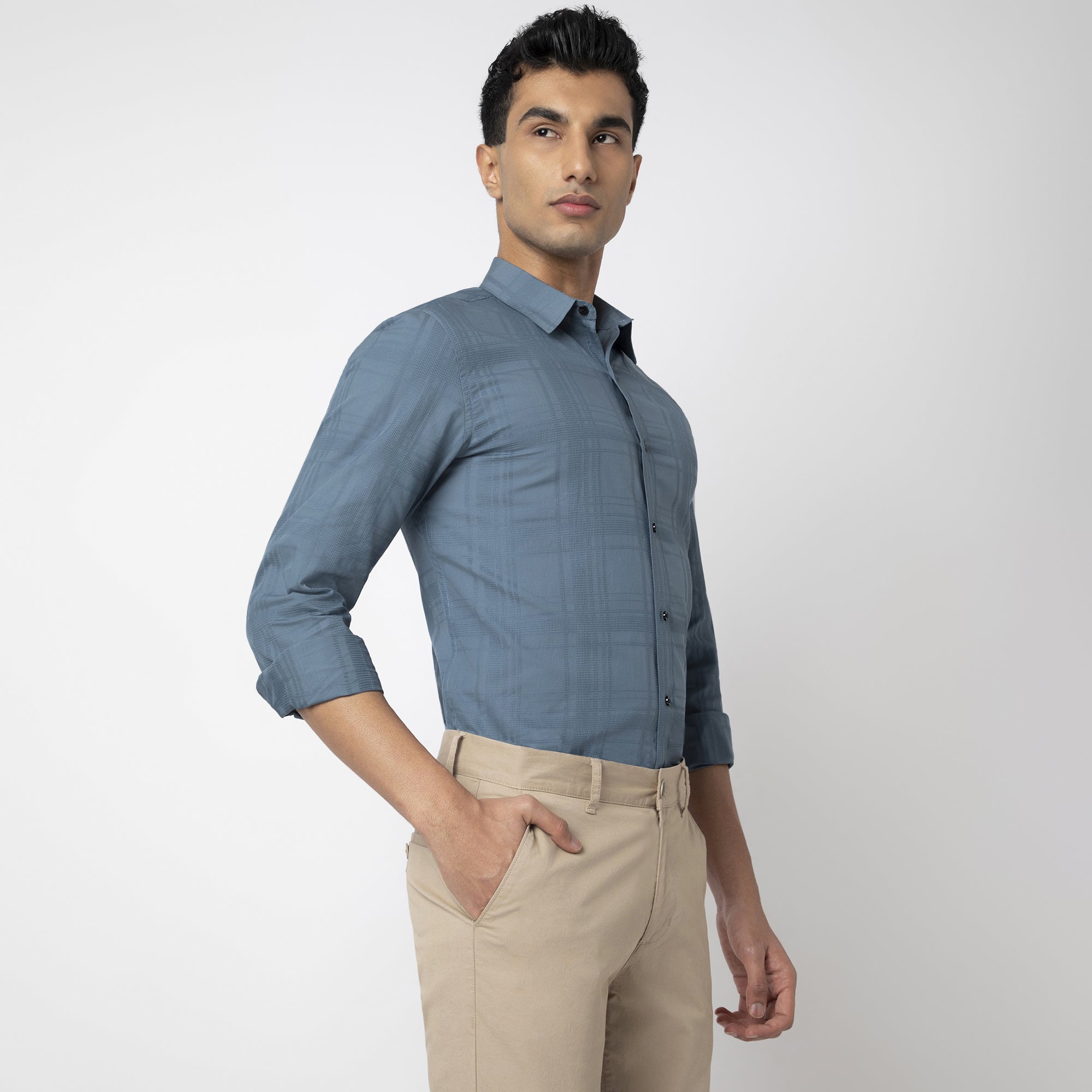 Self-Checkered Semi-Formal Shirt