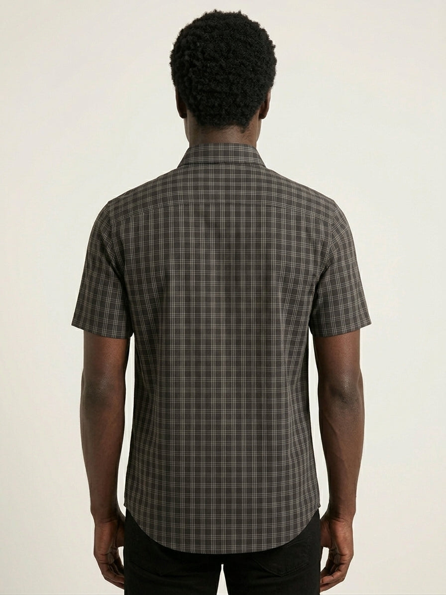 Black Check Cotton Blend Regular Fit Half Sleeve Shirt