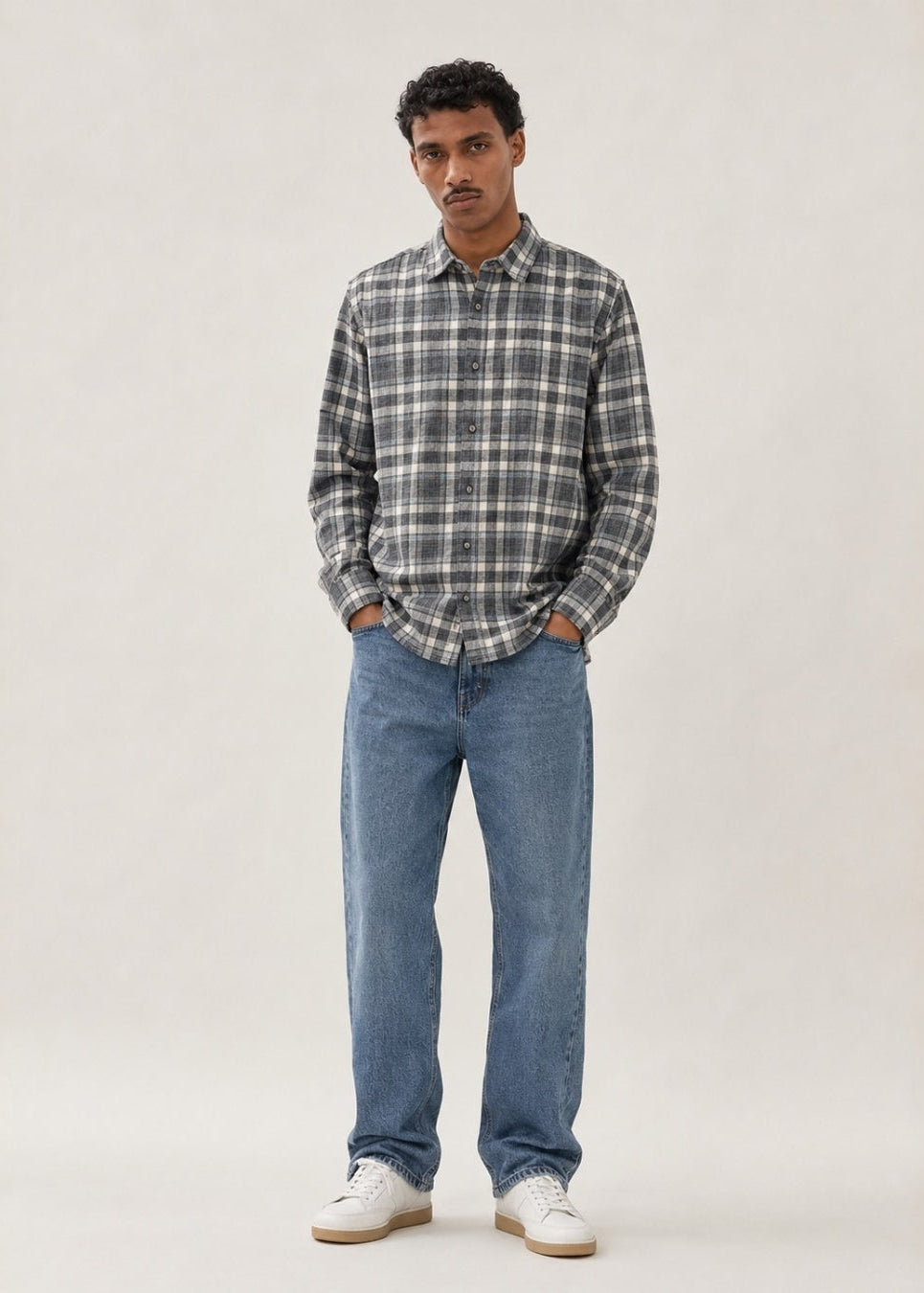 Men's Charcoal Grey Checkered Cotton Linen Slim Fit Shirt | Mark & Albert