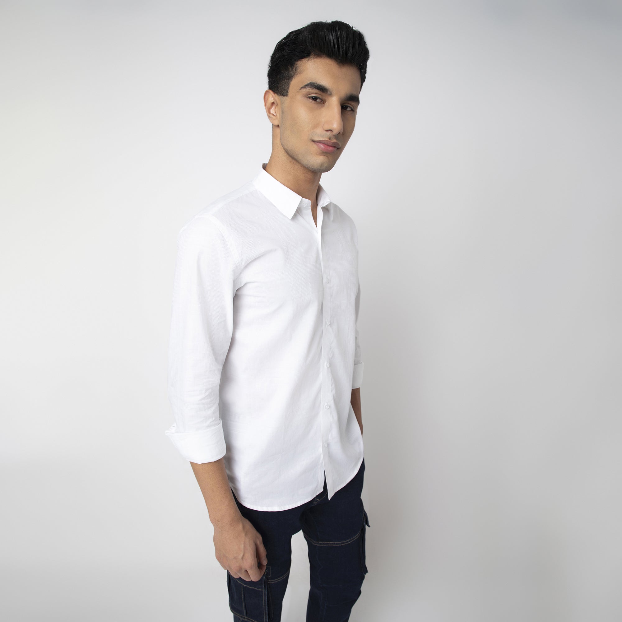 Self-Checkered Semi-Formal Shirt