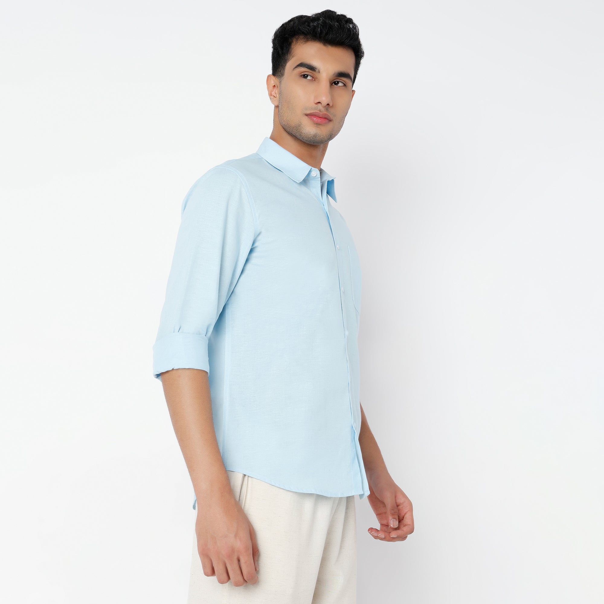 Men's Blue Linen Casual Shirt
