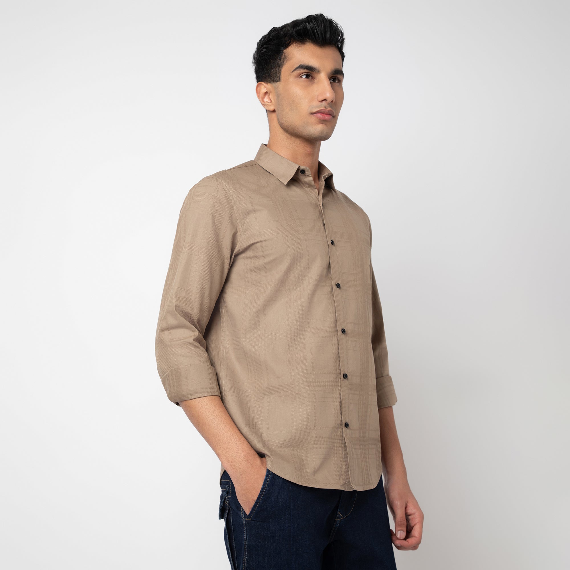 Self-Checkered Semi-Formal Shirt