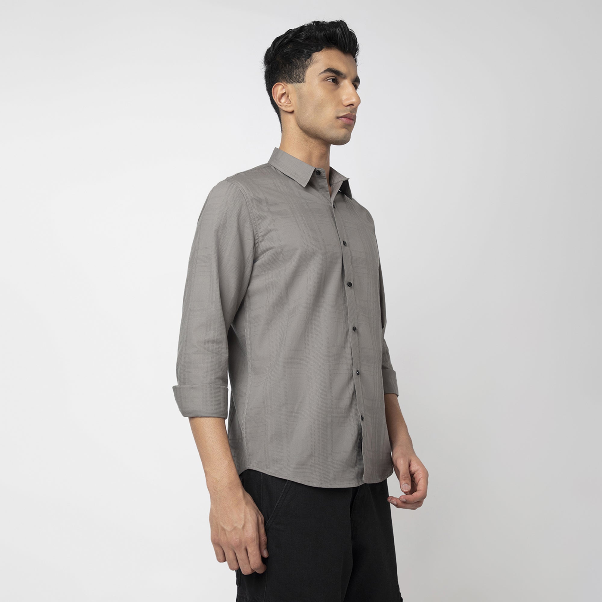 Self-Checkered Semi-Formal Shirt