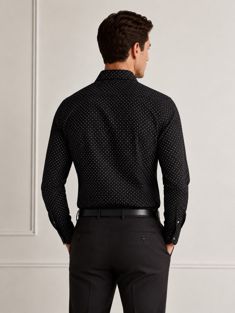 Men's Black 100% Cotton Dot Print Slim Fit Formal Shirt | MARK & ALBERT