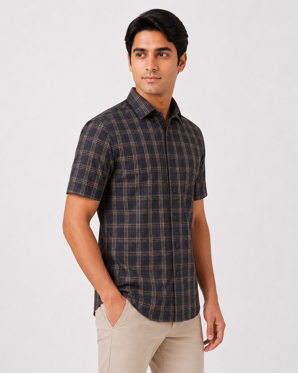 Men's Black Checks Cotton Regular Fit Half Sleeve Formal Shirt |MARK & ALBERT